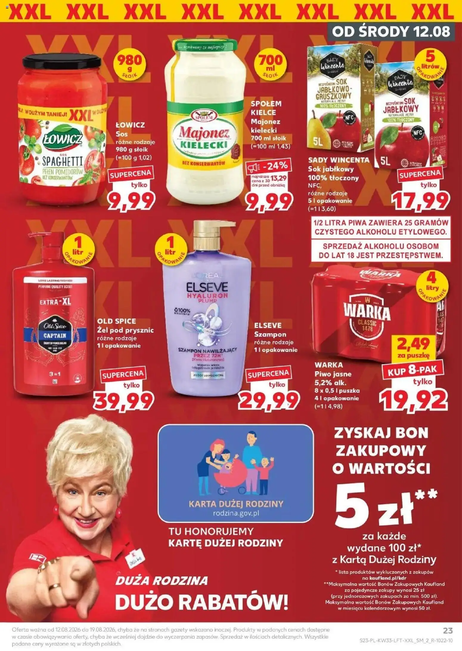 Kaufland - Kaufland Gazetka Tygodnia ważne do 19.08 od 12.08.2026 - od jutra PDF | Strona: 23 | Produkty: Karta, Spaghetti, Warka, Żel pod prysznic