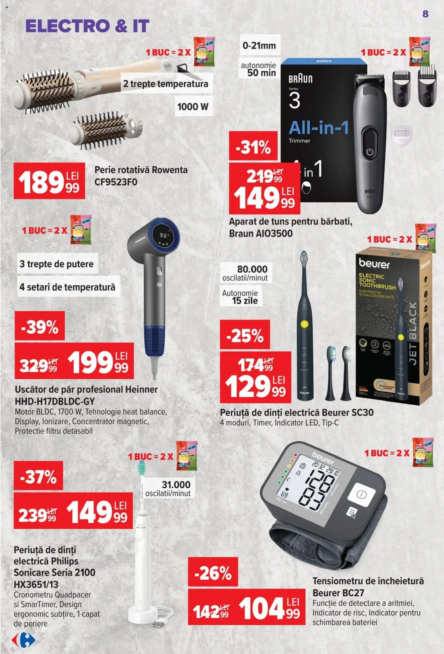 Noul catalog Carrefour – valabil de la 30.09.2026 | Pagină: 8 | Produse: Electrică, Uscător, Uscător De Păr, Periuță de dinți