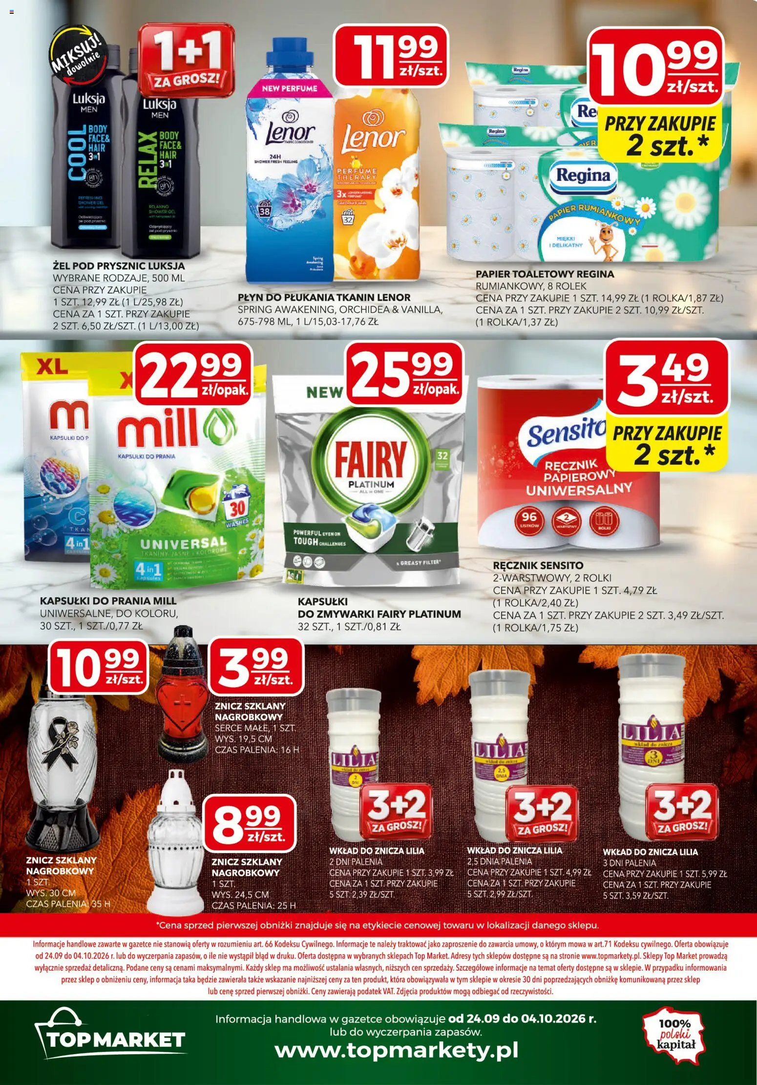 Top Market gazetka od 24.09.2026 | Strona: 12 | Produkty: Fairy platinum, Kapsułki do prania, Fairy, Ręcznik papierowy