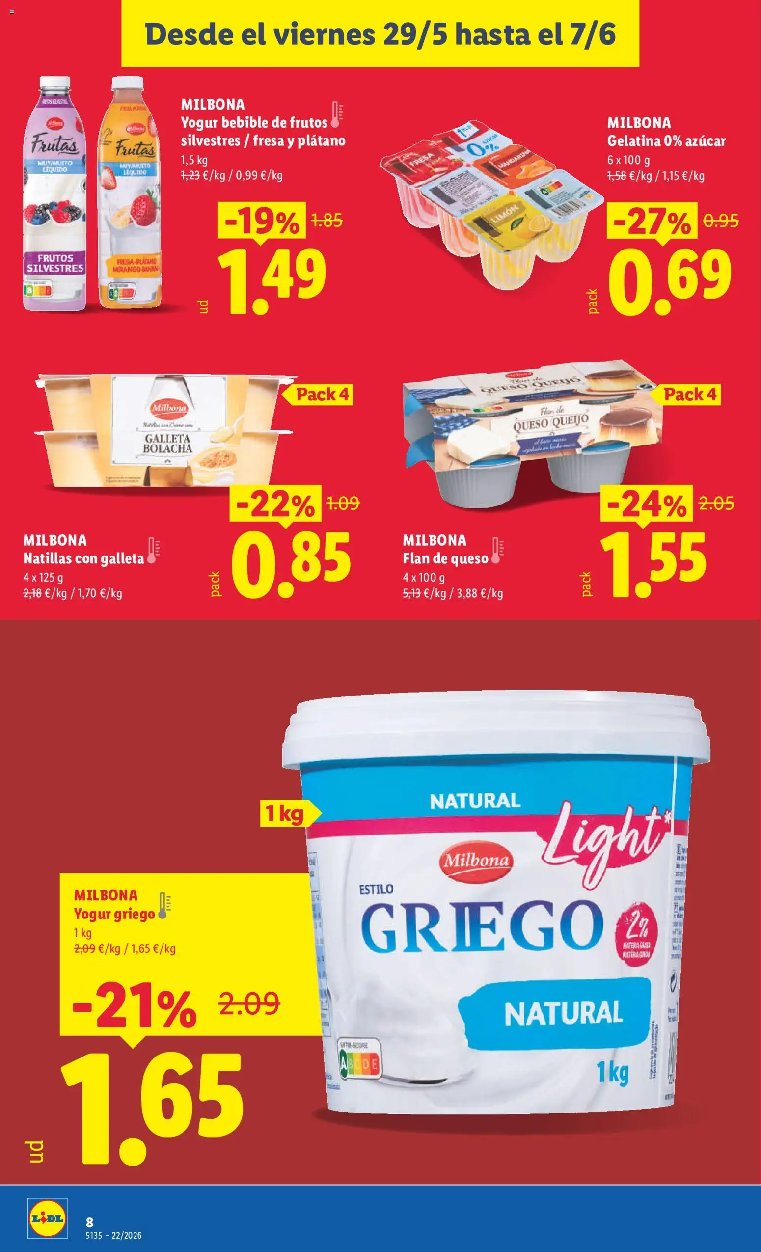 Lidl folleto │ válido desde el 29.05.2026 | Página: 8 | Productos: Gelatina, Queso, Μαγειρική εστία, Yogur bebible