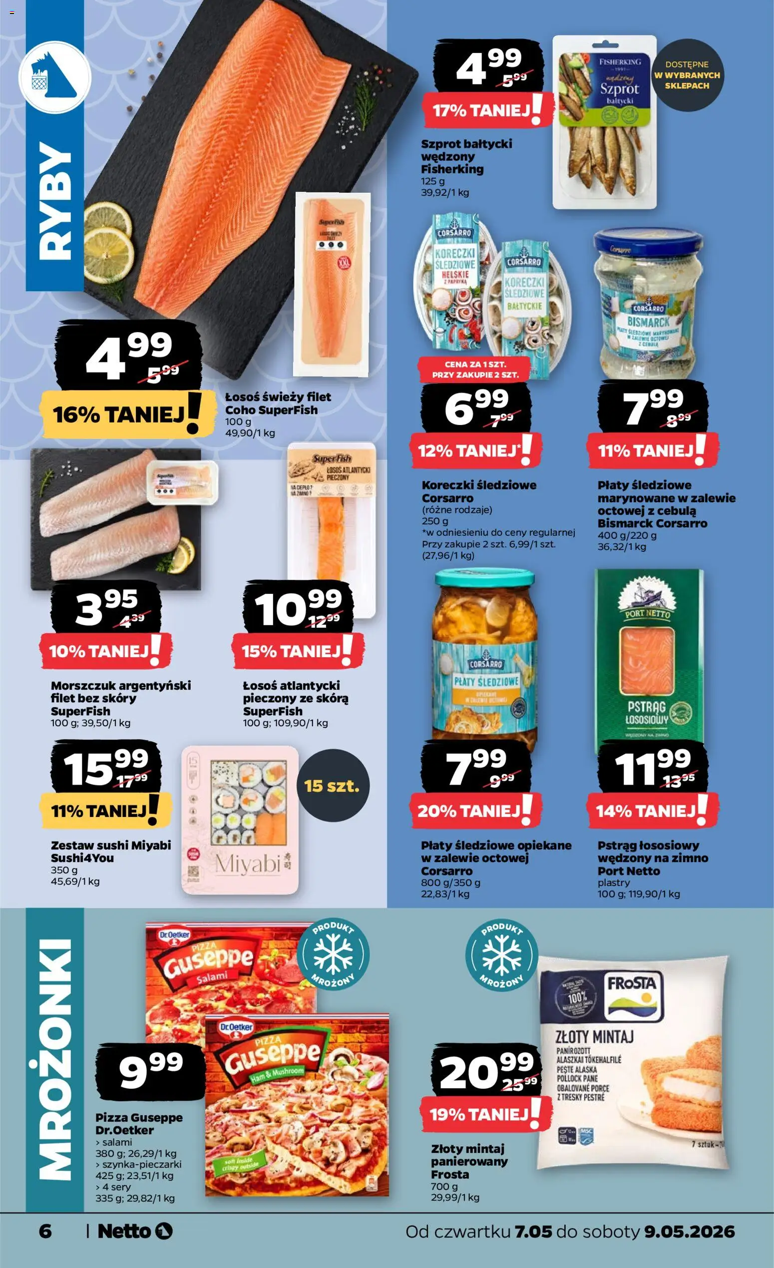 Netto gazetka od czwartku spożywcza od 07.05.2026 | Strona: 6 | Produkty: Mintaj, Łosoś, Ryby, Zestaw sushi