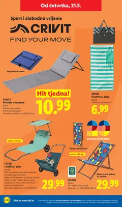 CRIVIT Ležaljka za plažu, Komad, Okvir od aluminija s površinom otpornom na kidanje koja se brzo suši, Naslon za leđa podesiv u 5 položaja, podesivi štitnik za sunce i mekani jastuk za glavu, Sklopljena s 2 kotača može se koristiti za prijevoz opreme za plažu, Dimenzije (rasklopljena): cca 147x67x58 cm - Pregled kataloga iz trgovine Lidl, vrijedi od 18.05.2026 | Stranica: 20 | Proizvodi: Jastuk, Ležaljka, Ležaljka za plažu