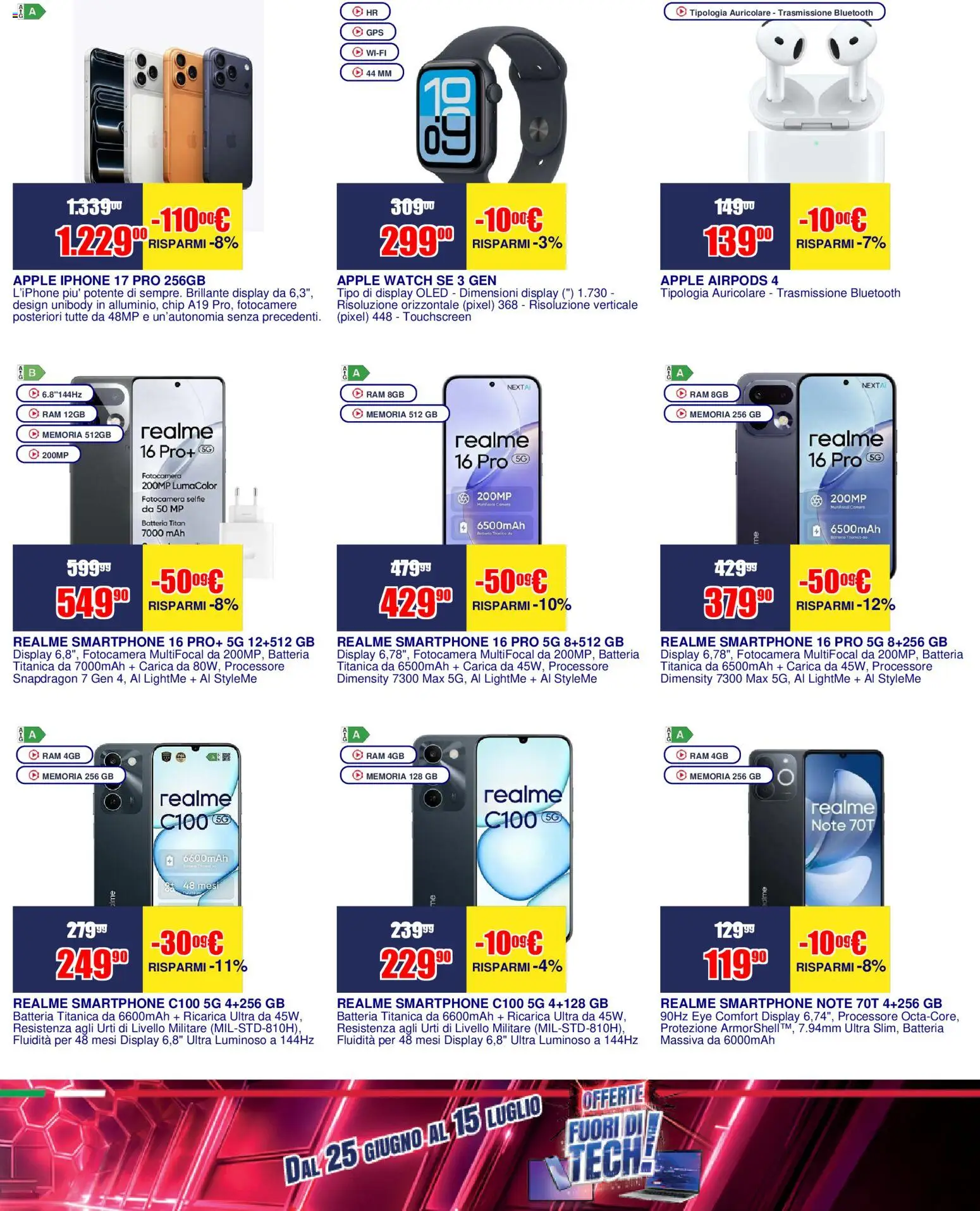 Volantino Trony del 25/06/2026 | Pagina: 23 | Prodotti: Smartphone, Fotocamera, Airpods, Batteria