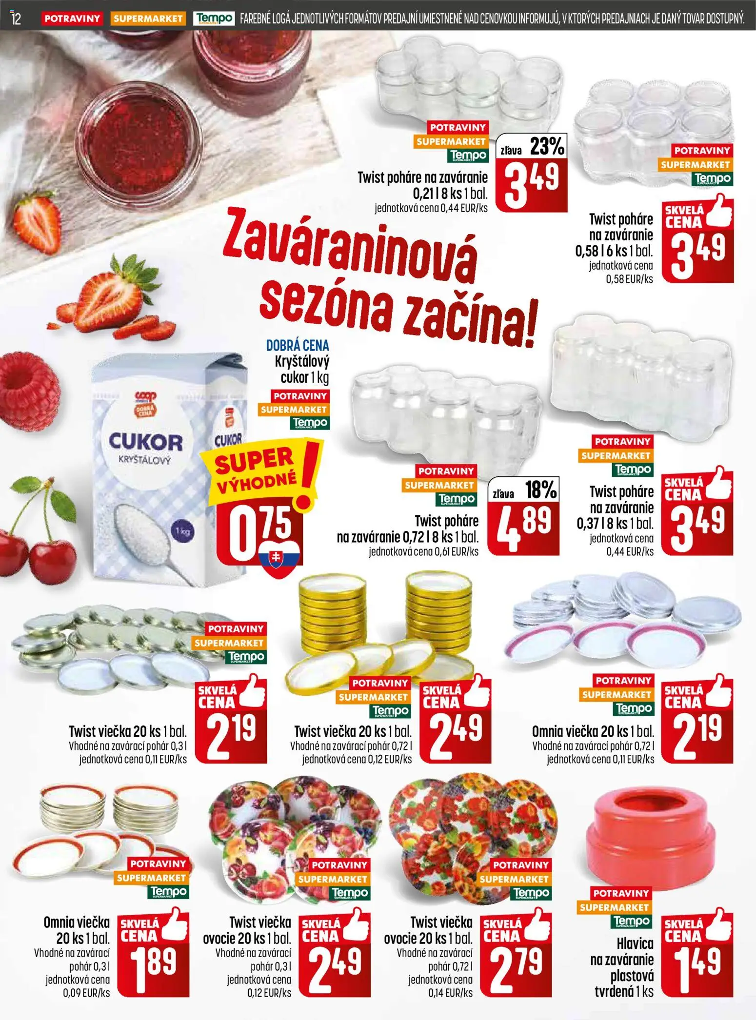 Nové COOP Jednota akcie – leták je platný od 21.05.2026 | Strana: 12 | Produkty: Kryštálový cukor, Cukor, Ovocie