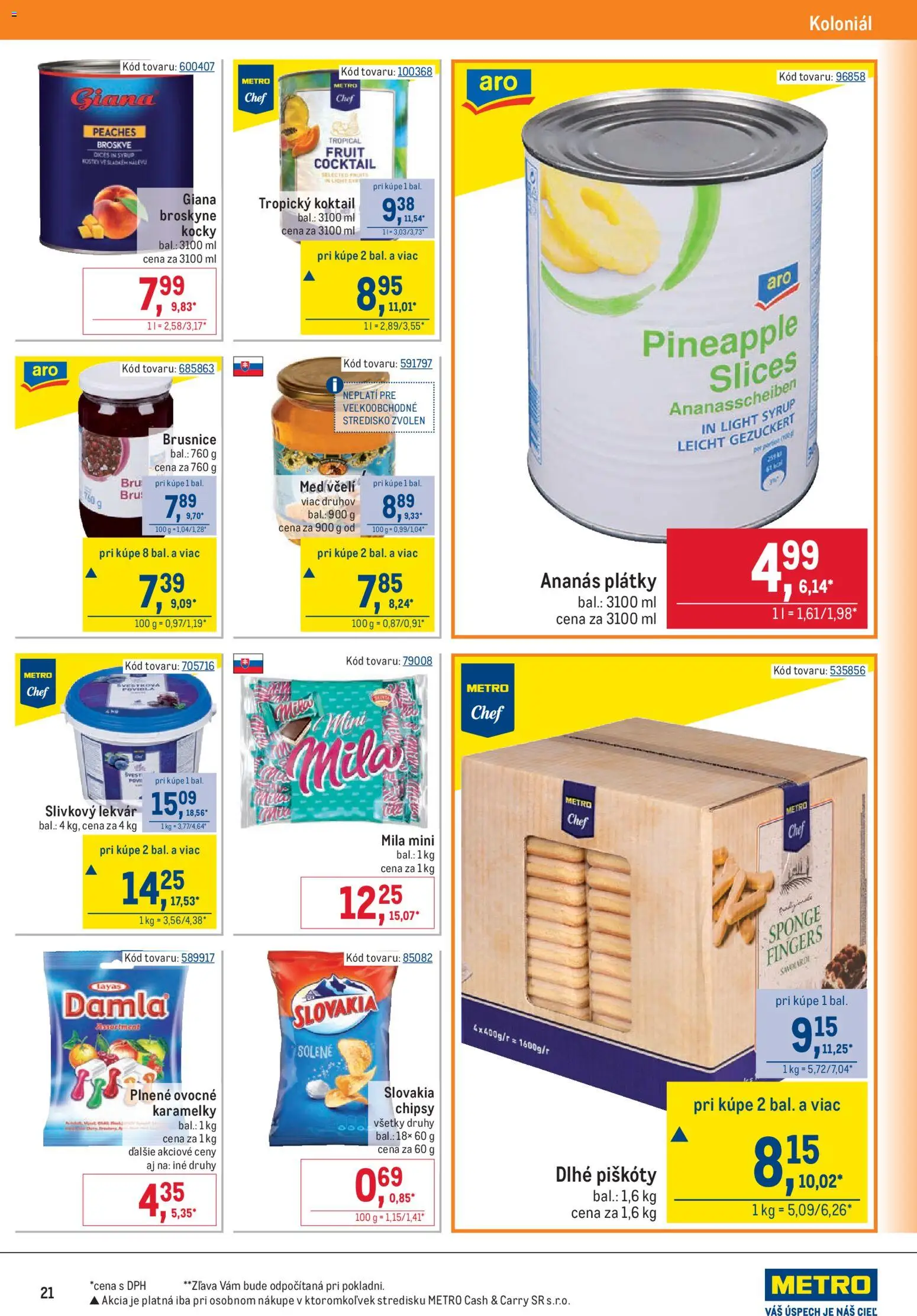Nové Metro akcie – leták je platný od 12.08.2026 | Strana: 21 | Produkty: Piškóty, Lekvár, Ananás, Mila
