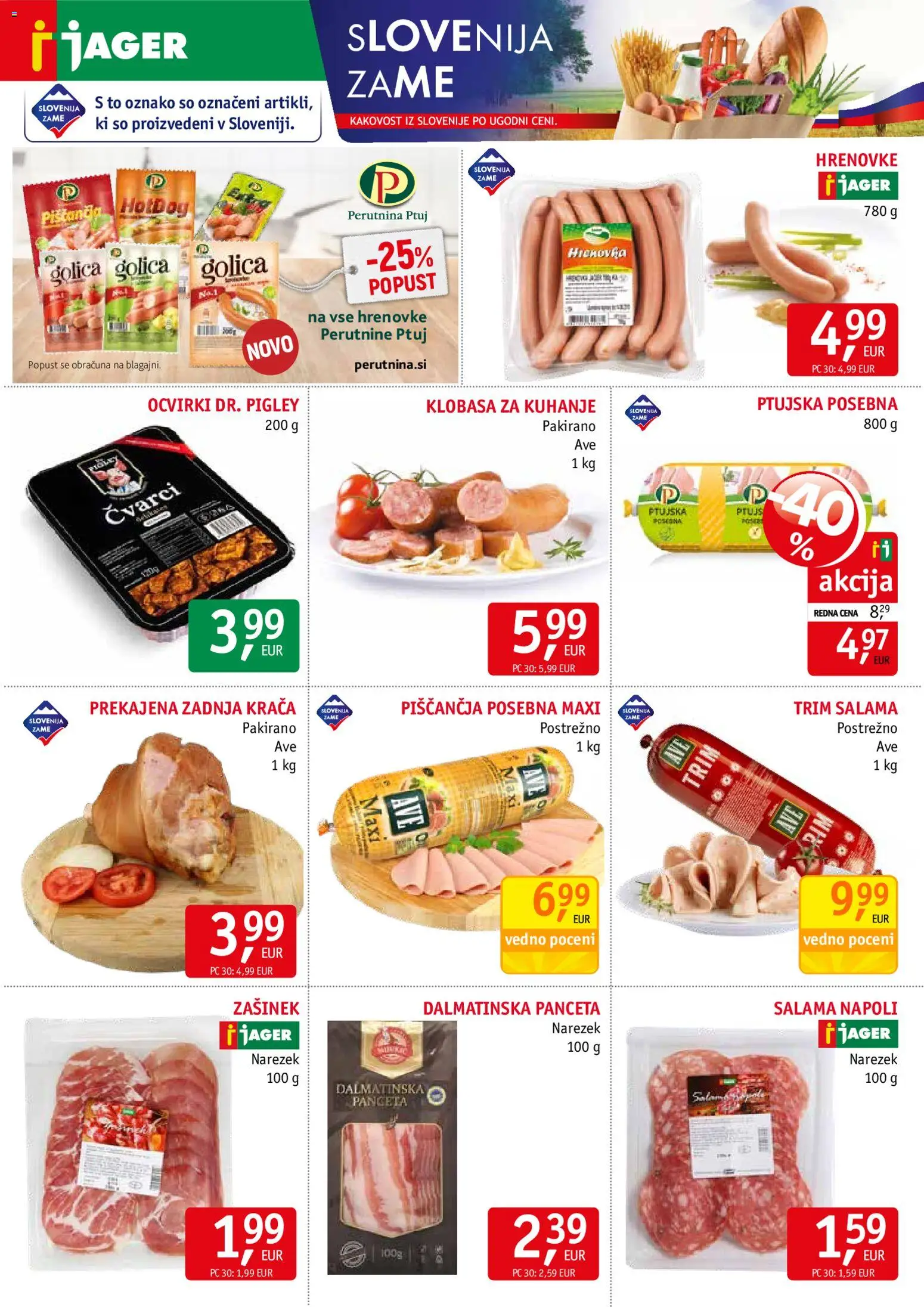 Novi Jager katalog ponudbe – veljaven od 22.07.2026 | Stran: 2 | Izdelki: Hrenovke, Panceta, Narezek, Ocvirki