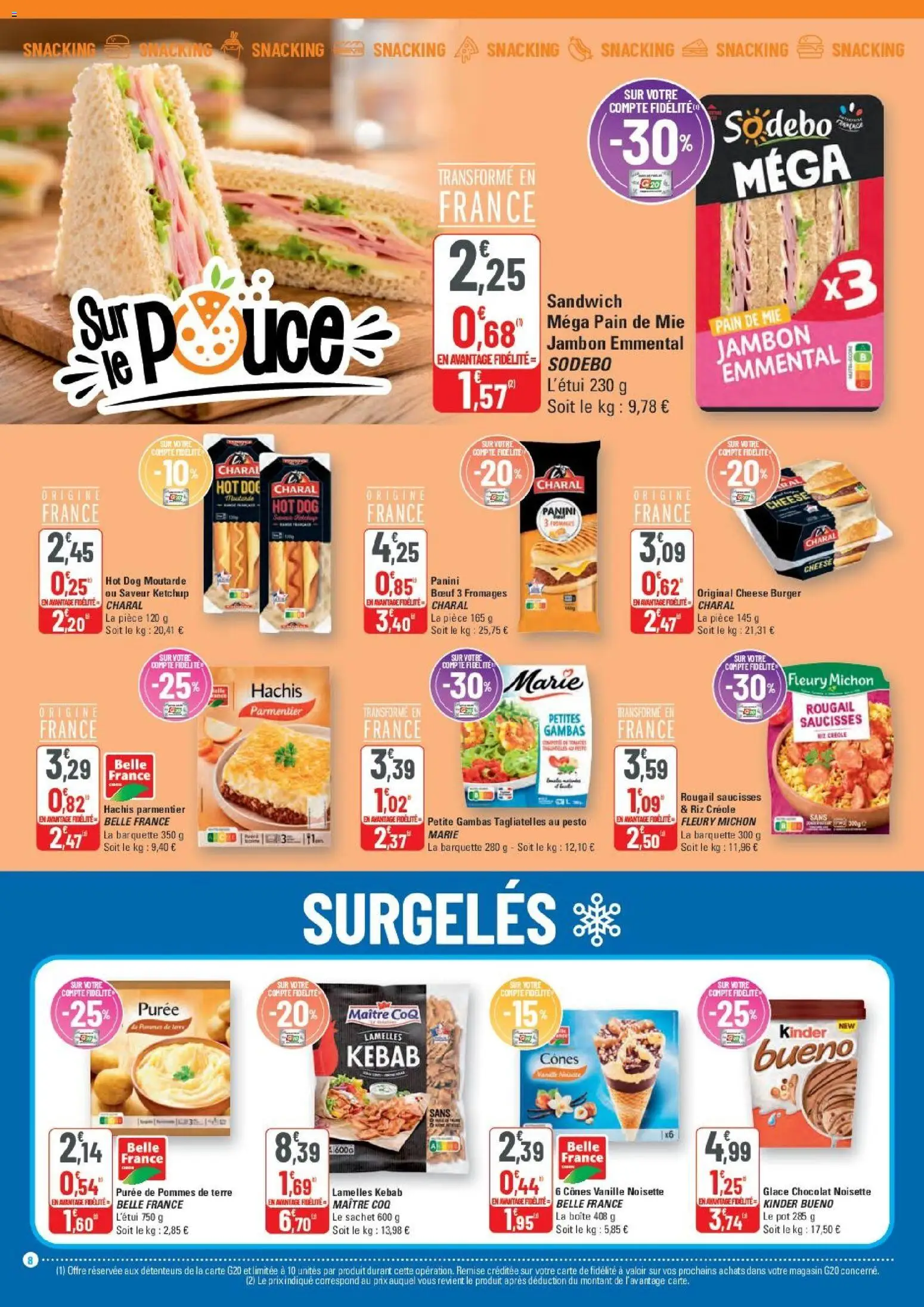{H1} | Page: 8 | Produits: Panini, Glace, Hot dog, Gambas