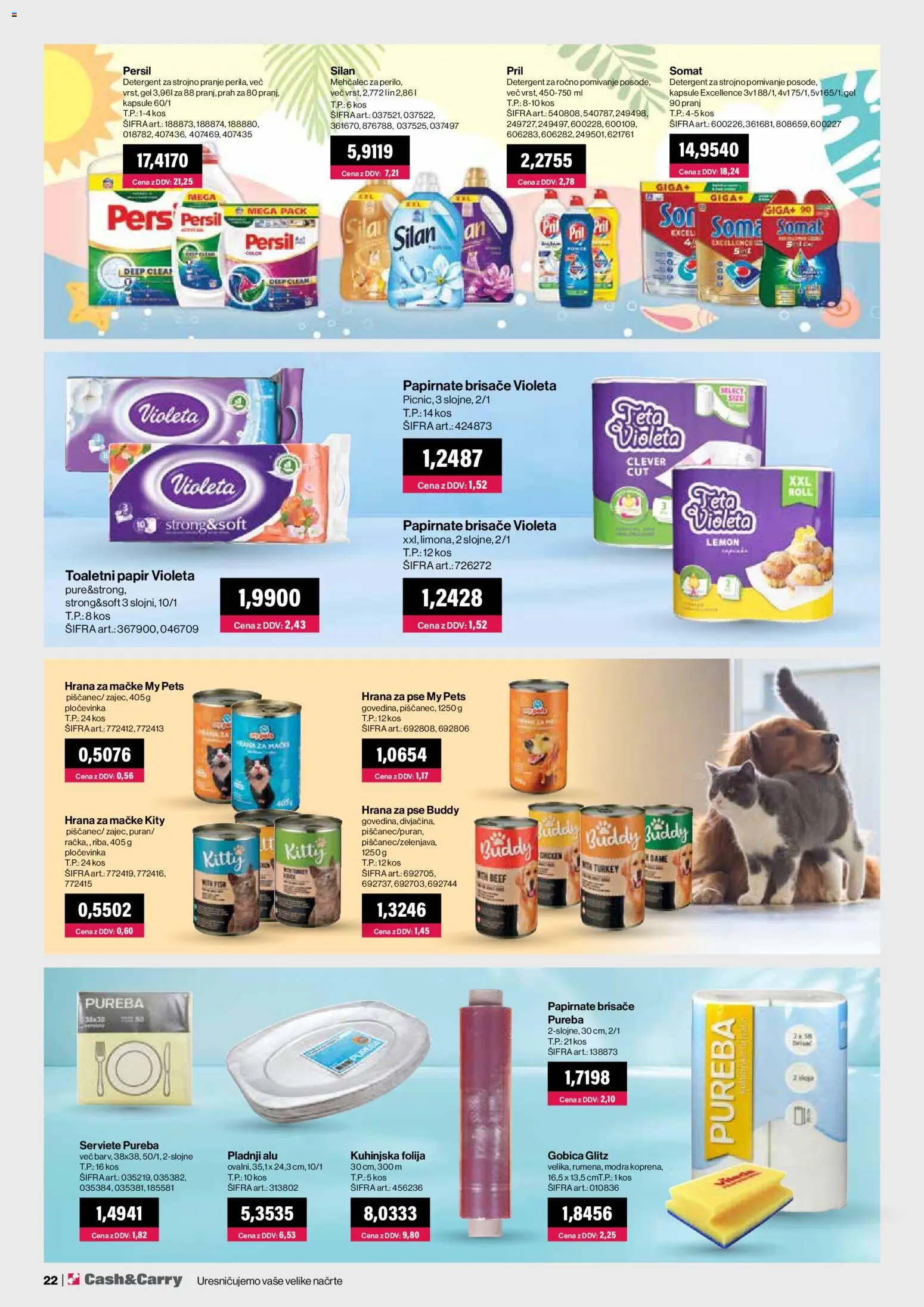 Novi Mercator katalog ponudbe – veljaven od 01.08.2026 | Stran: 22 | Izdelki: Papirnate brisače, Kos, Detergent, Folija