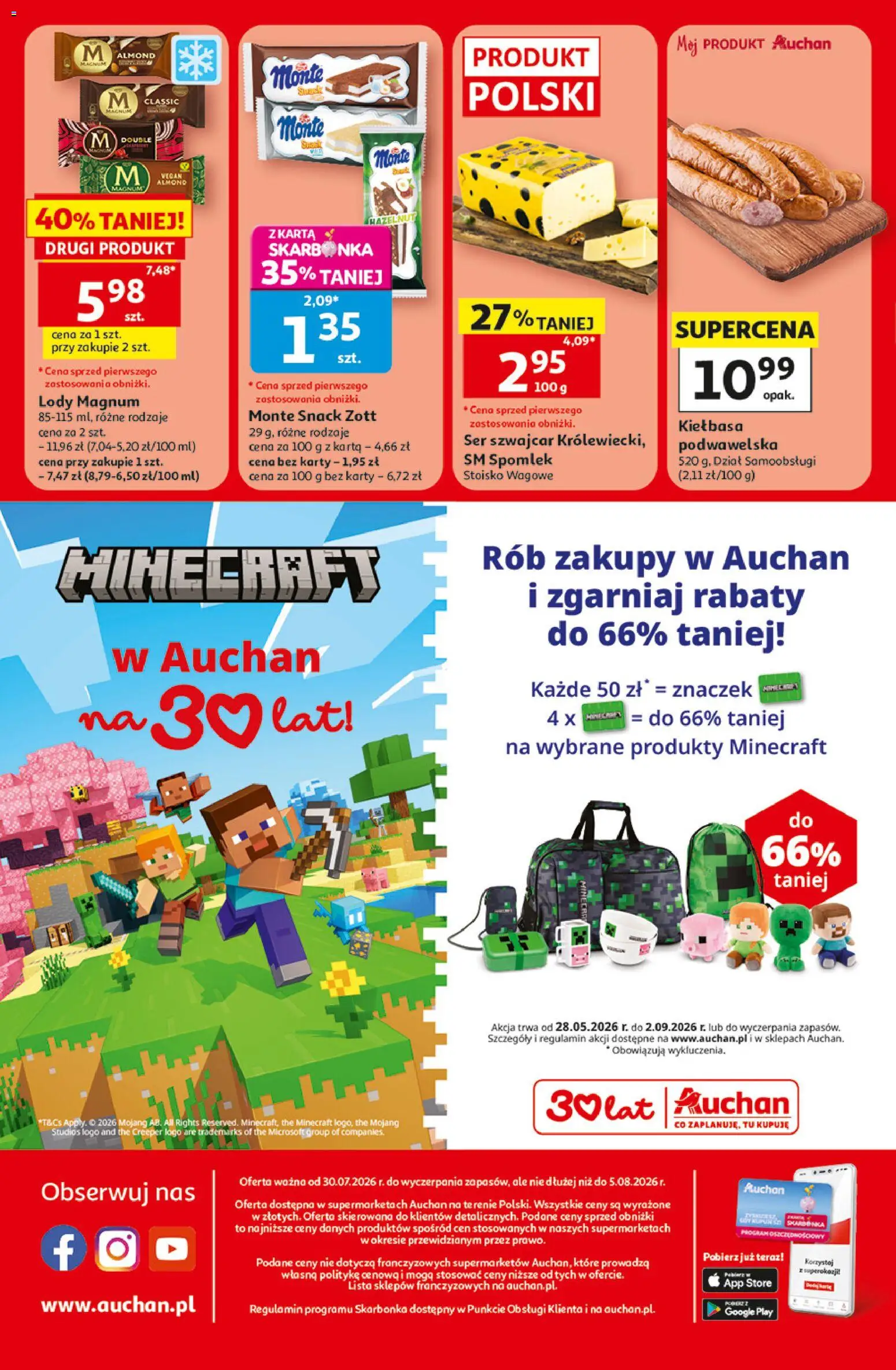 Auchan gazetka od 30.07.2026 | Strona: 8 | Produkty: Kiełbasa, Karta, Ser, Lody Magnum