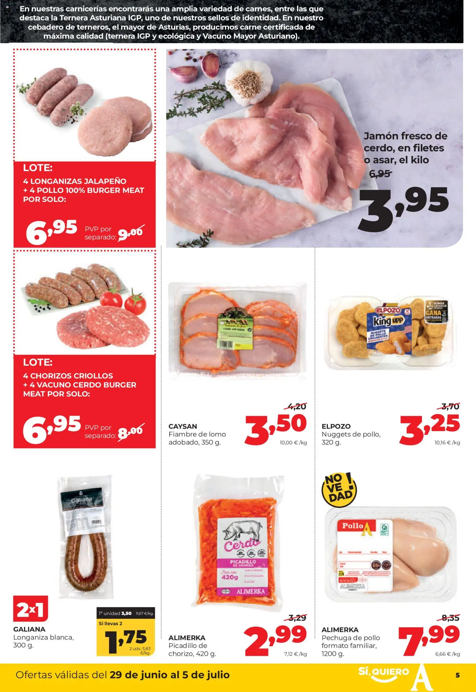 Alimerka folleto Castilla y León │ válido desde el 29/06/2026 | Página: 5 | Productos: Jamón, Cerdo, Longaniza, Nuggets