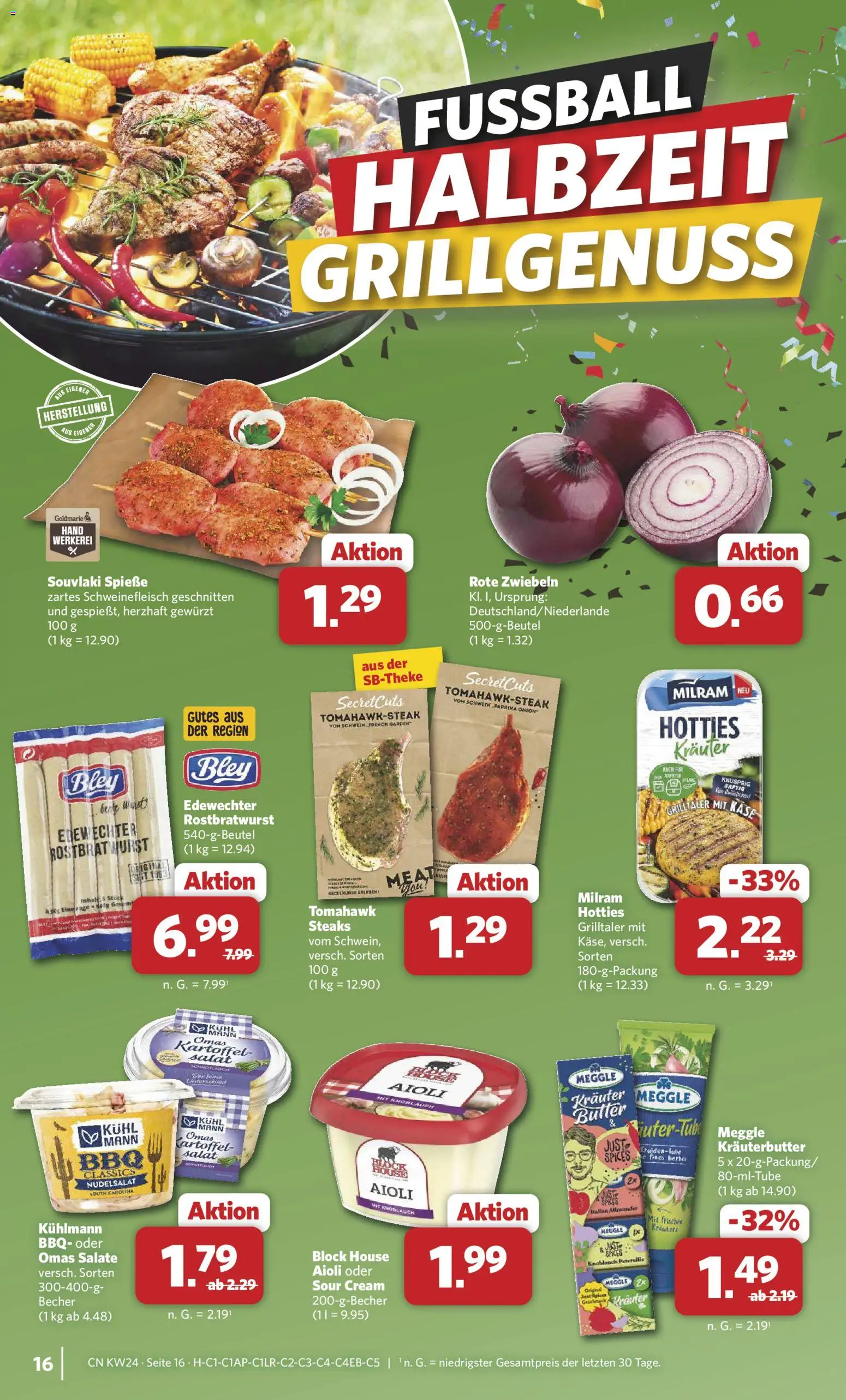 Combi Prospekt – gültig ab 08.06.2026 | Seite: 16 | Produkte: Fußball, Zwiebeln, Schweinefleisch, Meggle butter