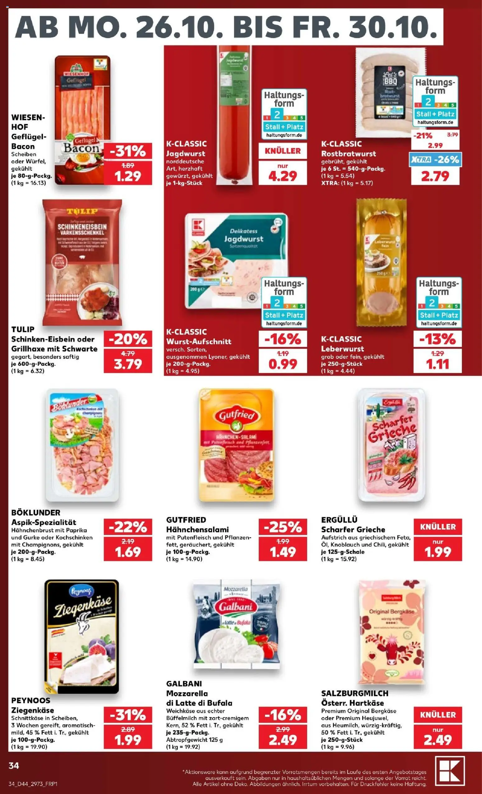Kaufland Prospekt Leipzig – gültig ab 25.10.2026 | Seite: 34 | Produkte: Mozzarella, Ziegenkäse, Knoblauch, Hahnchenbrust