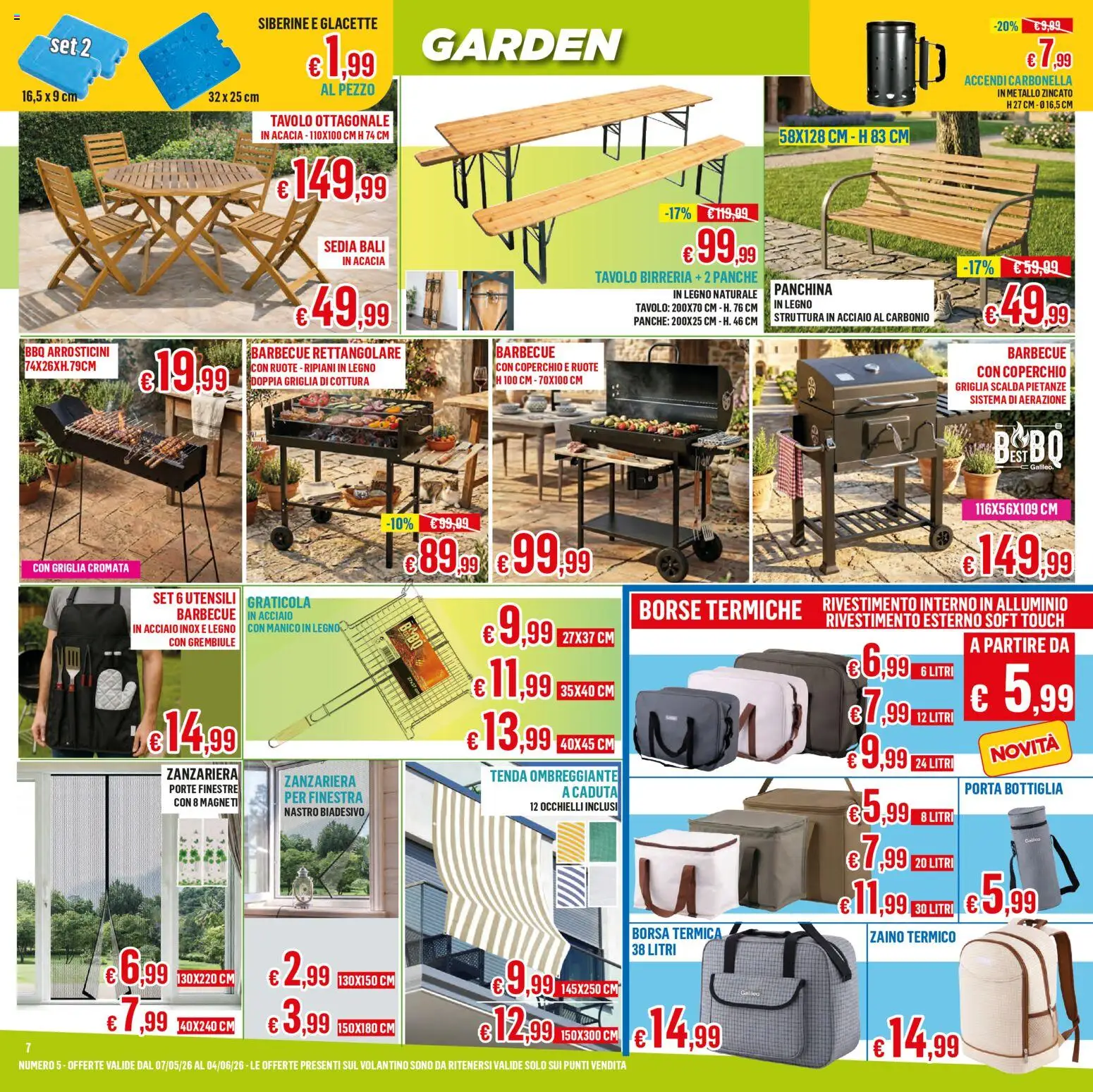 Volantino Satur del 07.05.2026 | Pagina: 7 | Prodotti: Tenda, Panchina, Borsa, Griglia
