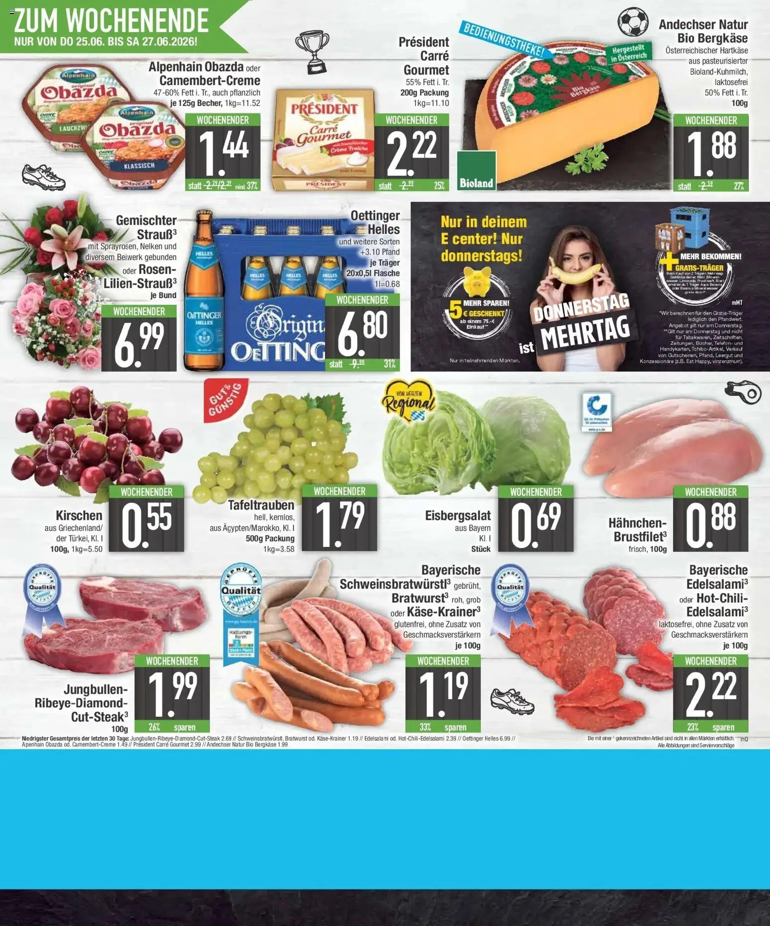 E center Prospekt Krumbach – gültig ab 21.06.2026 | Seite: 26 | Produkte: Hahnchen, Bratwurst, Käsekrainer, Creme