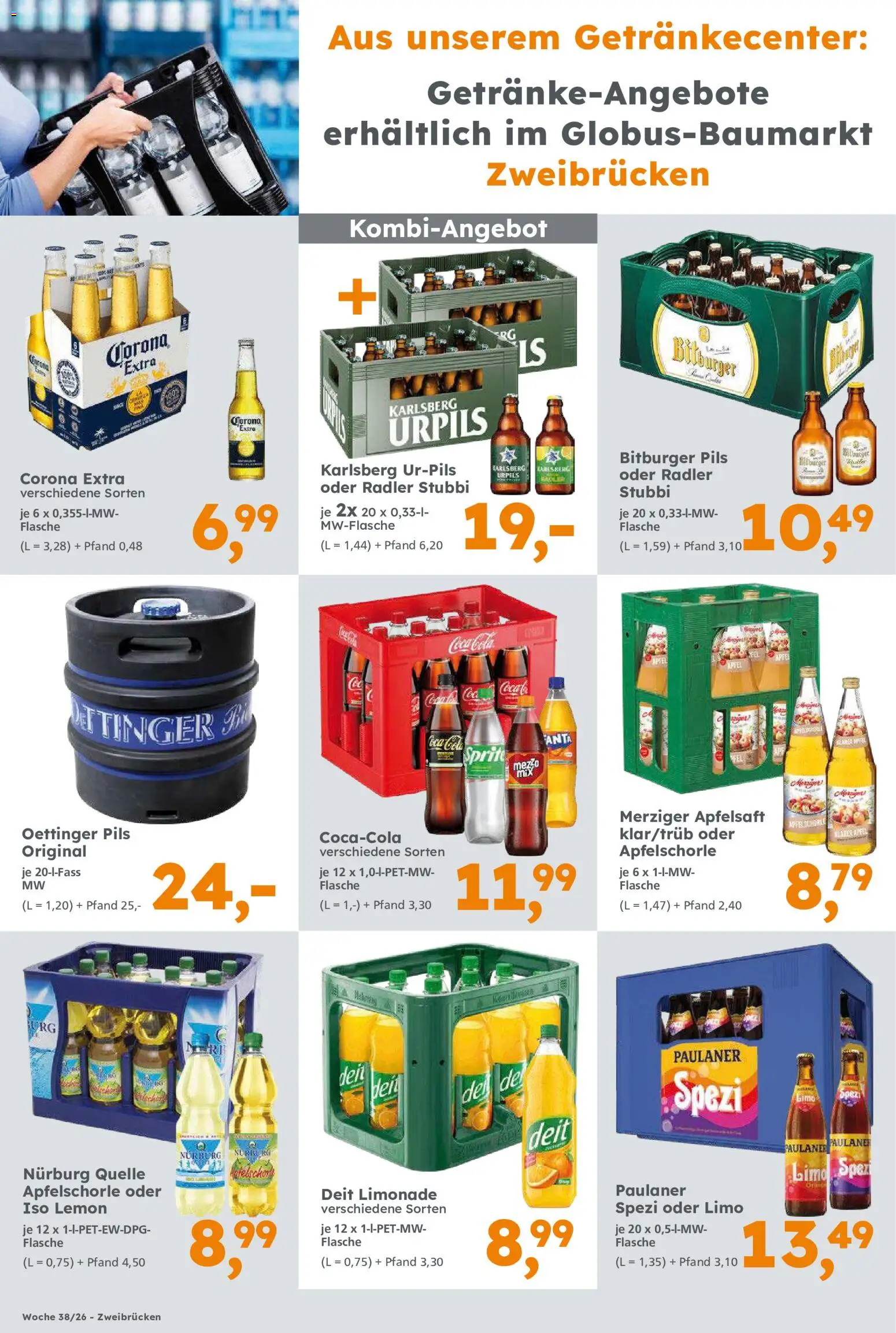 Globus Baumarkt Prospekt Zweibrücken – gültig ab 14.09.2026 | Seite: 12 | Produkte: Bitburger, Coca cola, Cola, Limonade