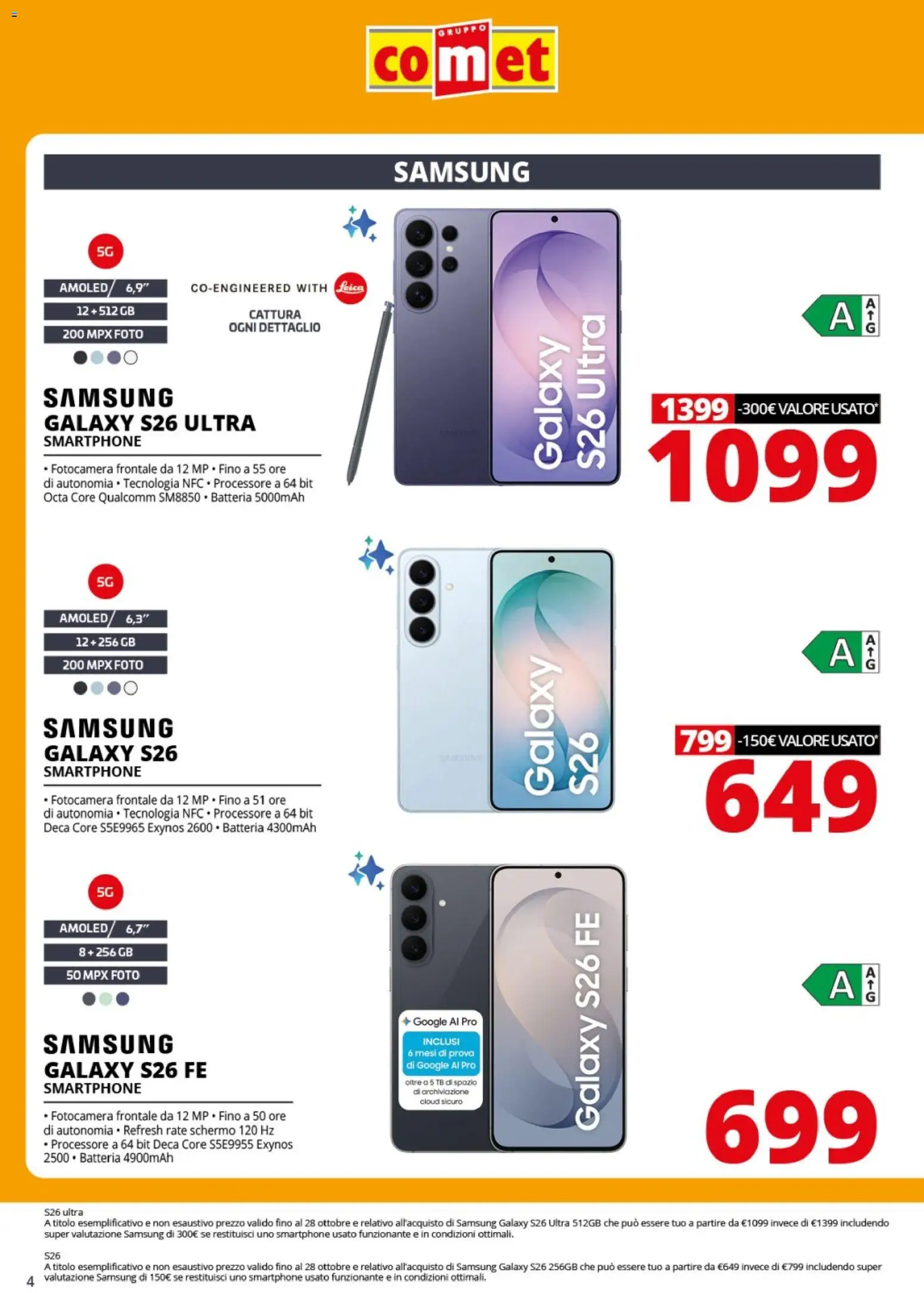 Volantino Comet del 09/10/2026 | Pagina: 4 | Prodotti: Schermo, Smartphone, Batteria, Samsung