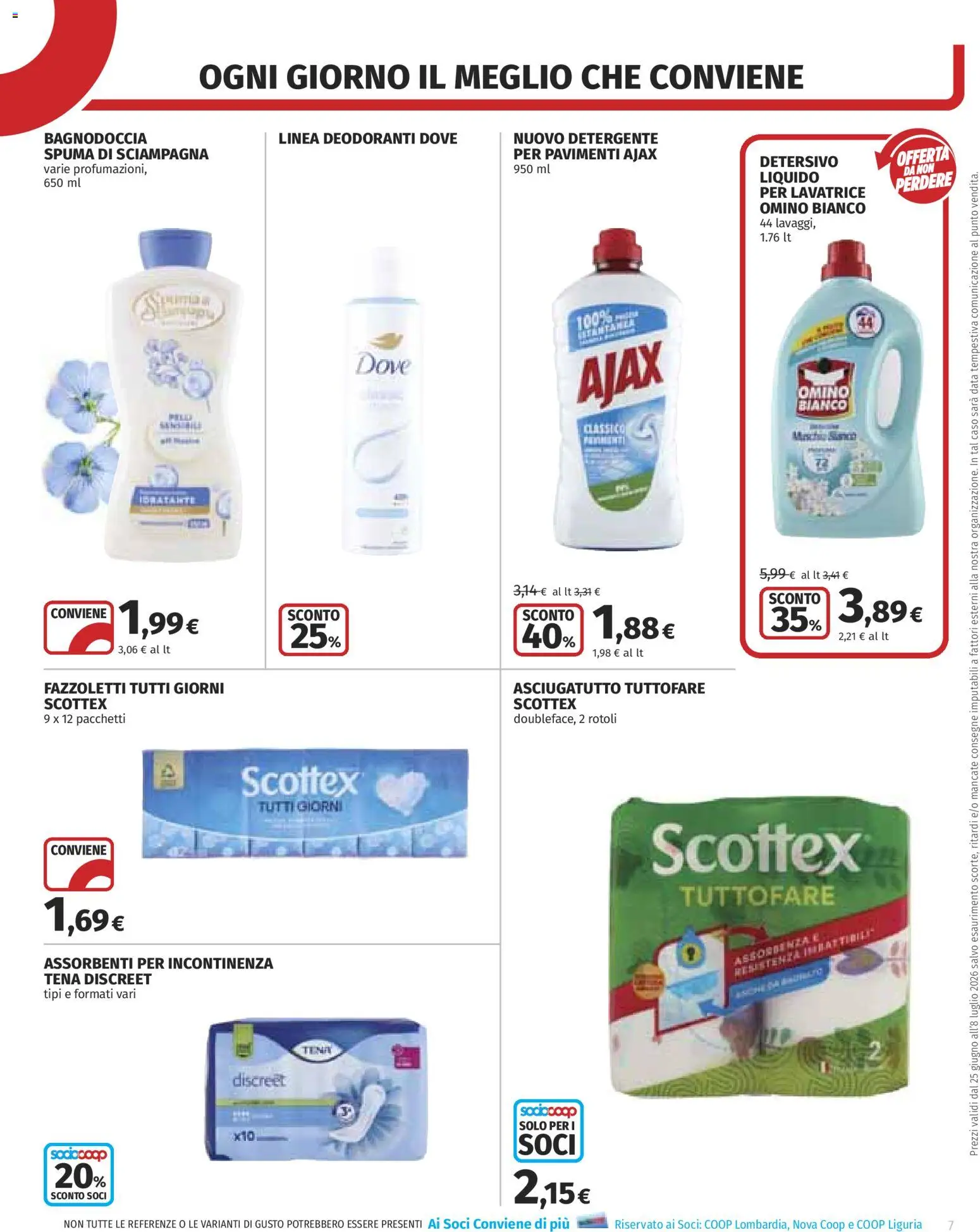 Volantino COOP del 25/06/2026 | Pagina: 7 | Prodotti: Detergente, Fazzoletti, Lavatrice, Asciugatutto