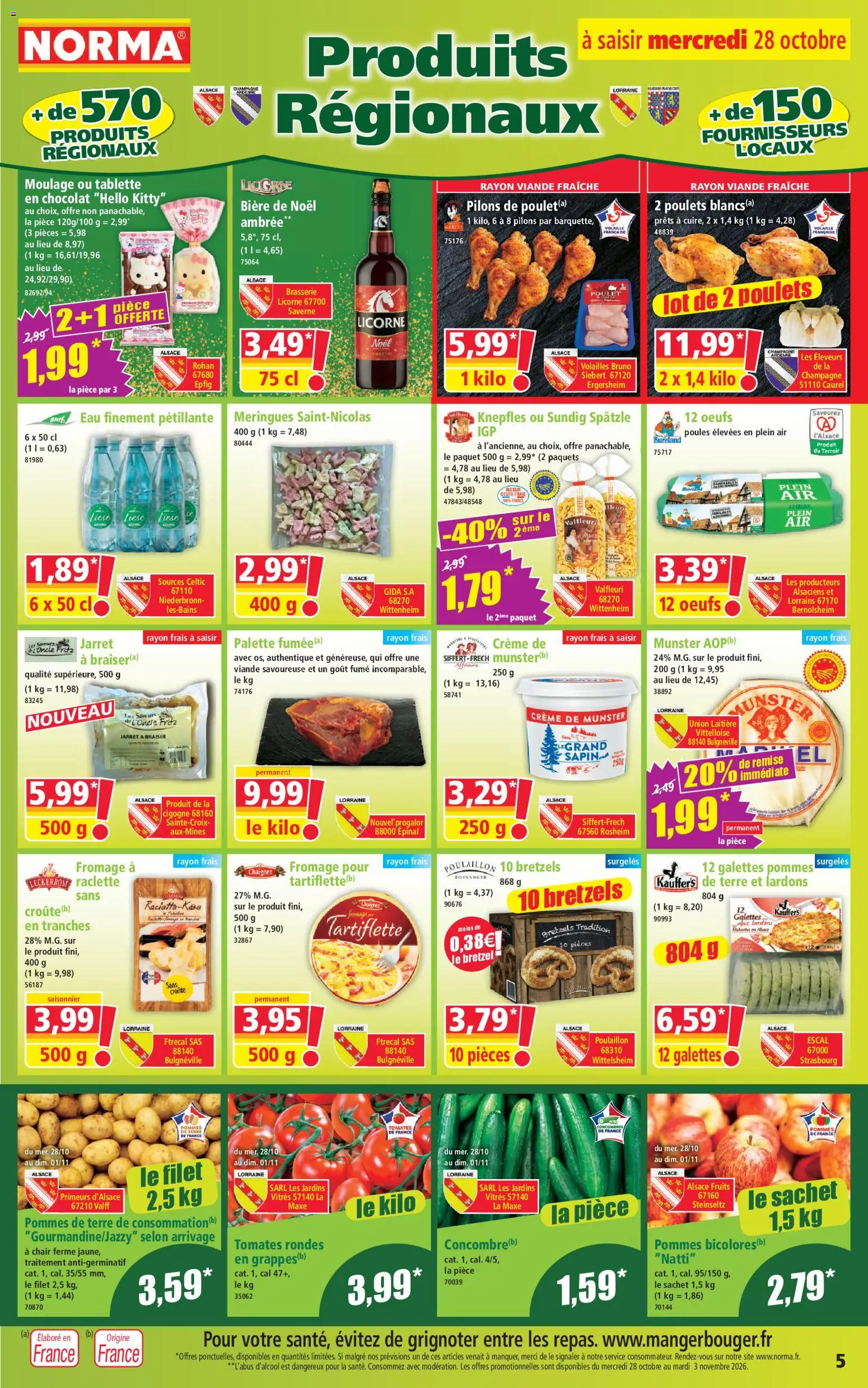 {H1} | Page: 5 | Produits: Poulets, Tartiflette, Tomates, Crème