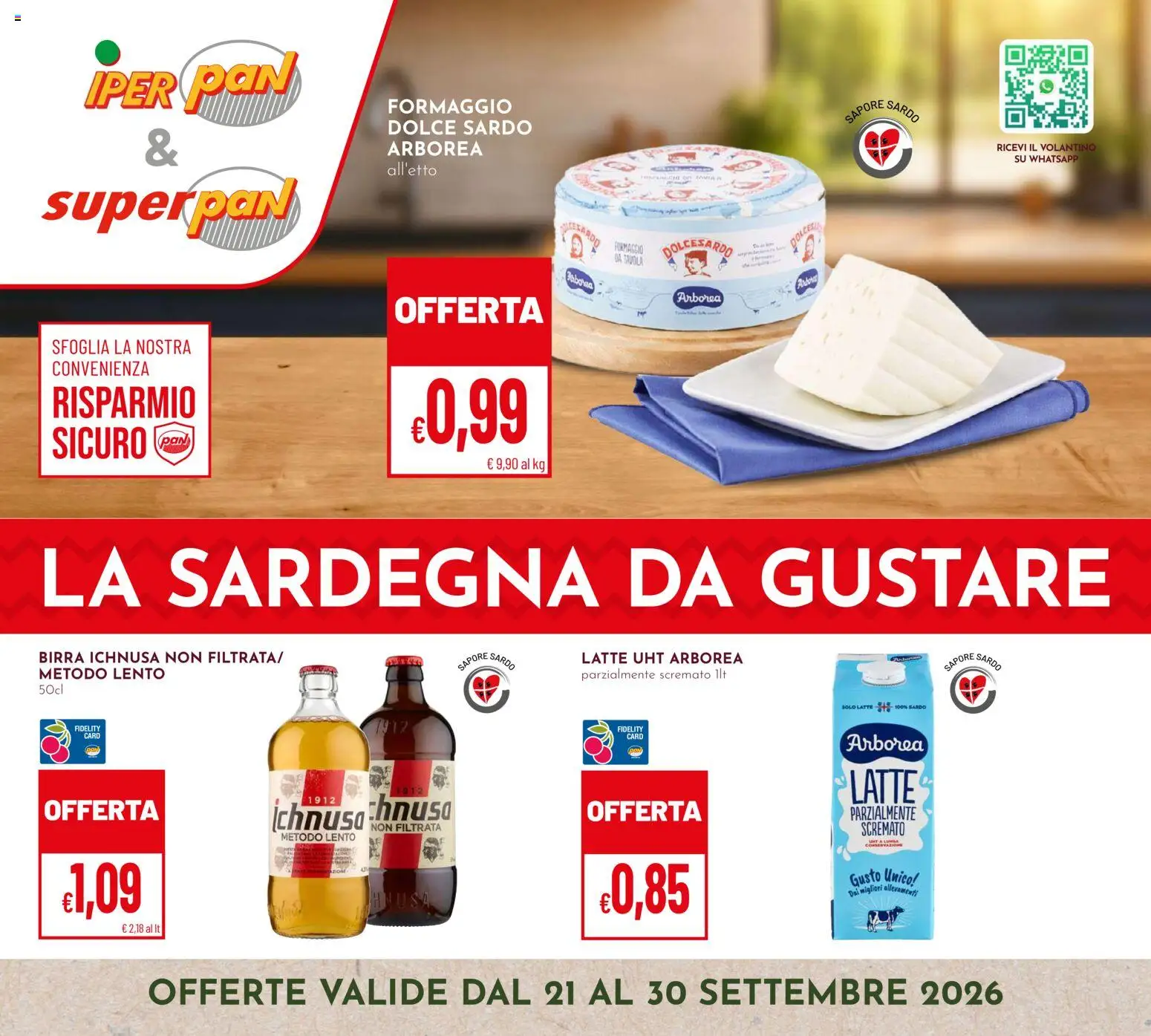 Volantino Pan del 30/09/2026 | Pagina: 1 | Prodotti: Birra, Latte, Formaggio, Birra Ichnusa