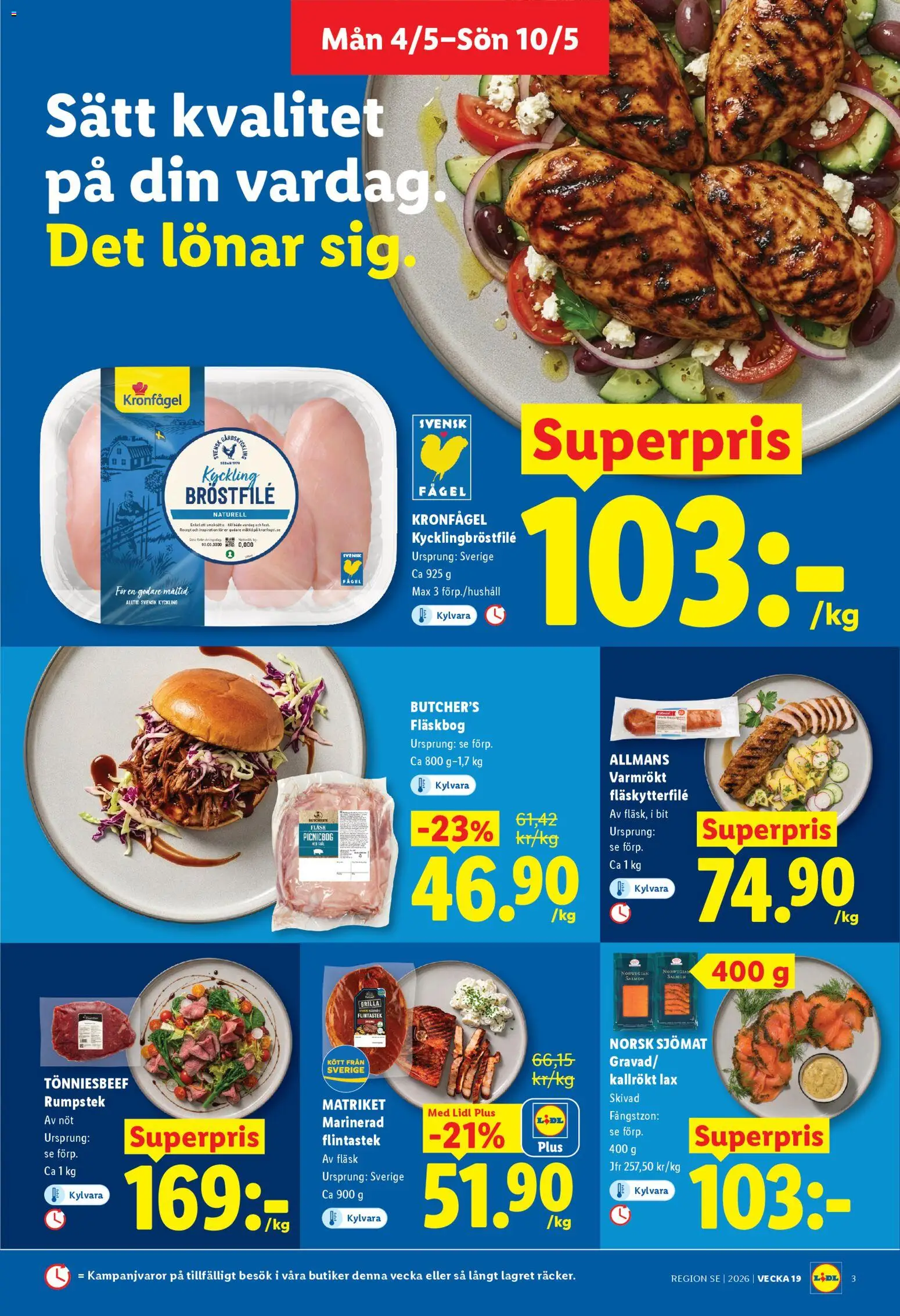 Lidl reklamblad aktuell från 04.05.2026 | Sida: 3 | Produkter: Fläskytterfilé, Lax, Fläsk