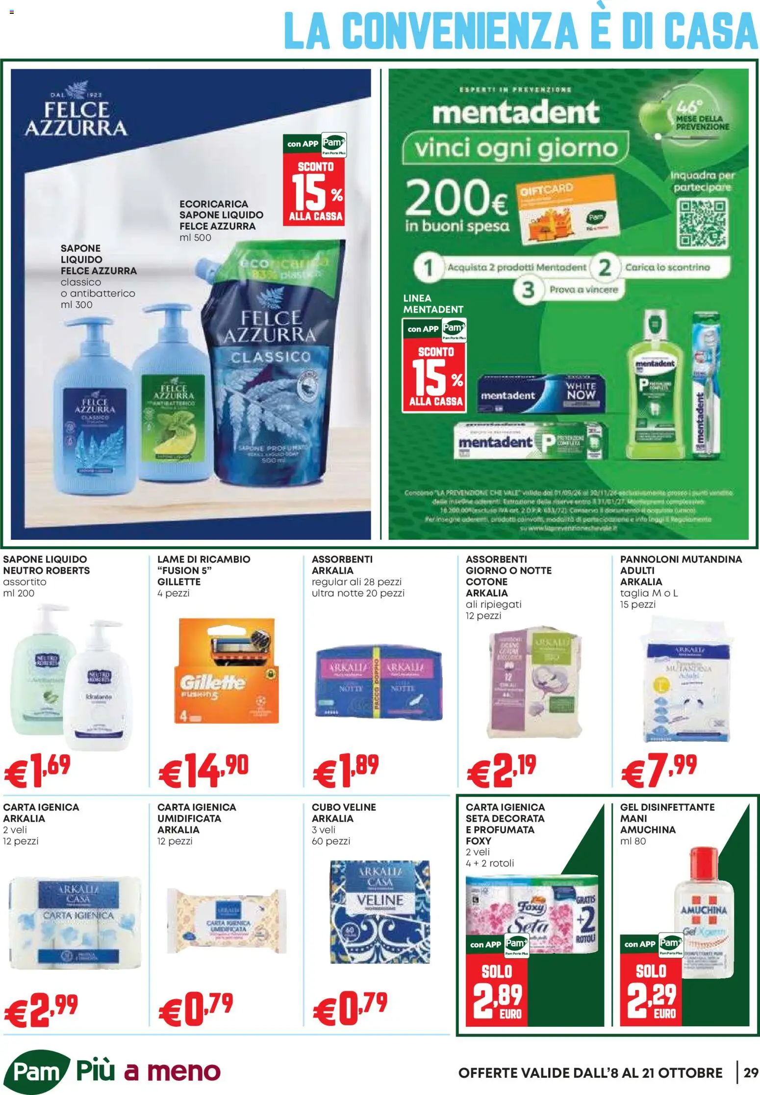 Volantino PAM del 08/10/2026 | Pagina: 29 | Prodotti: Carta igienica, Sapone, Veline, Assorbenti