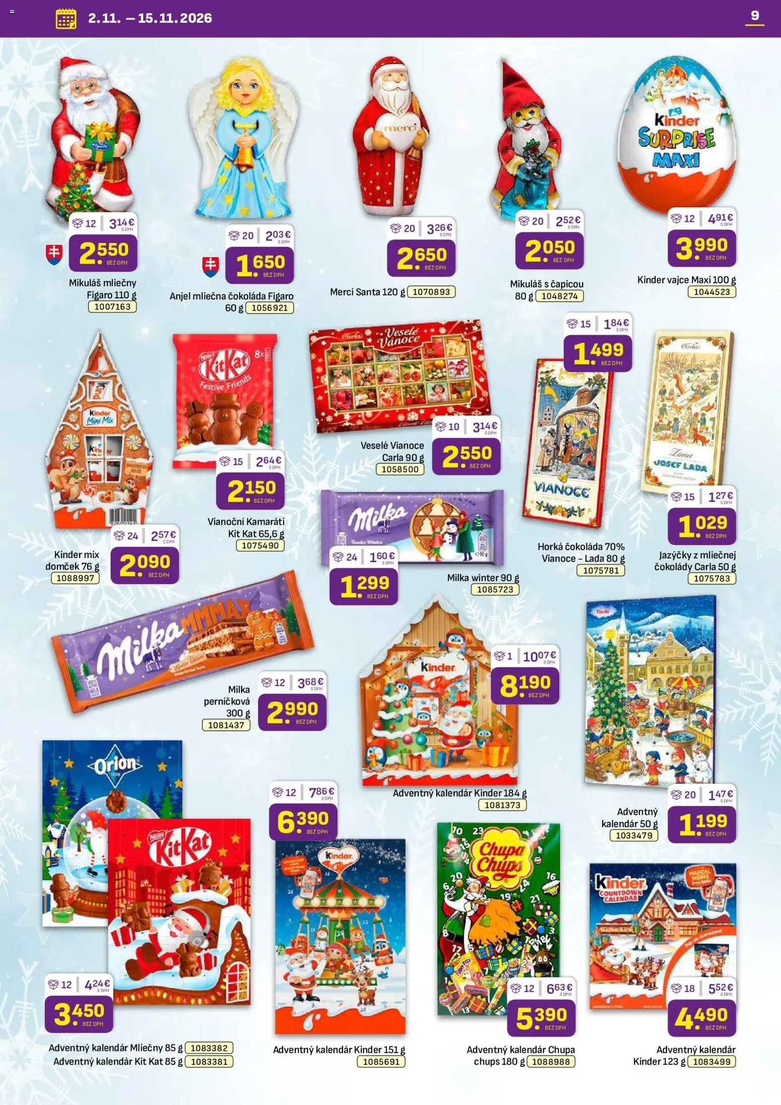 Nové Libex akcie – leták je platný od 02.11.2026 | Strana: 9 | Produkty: Merci, Kinder, Čokoláda, Milka