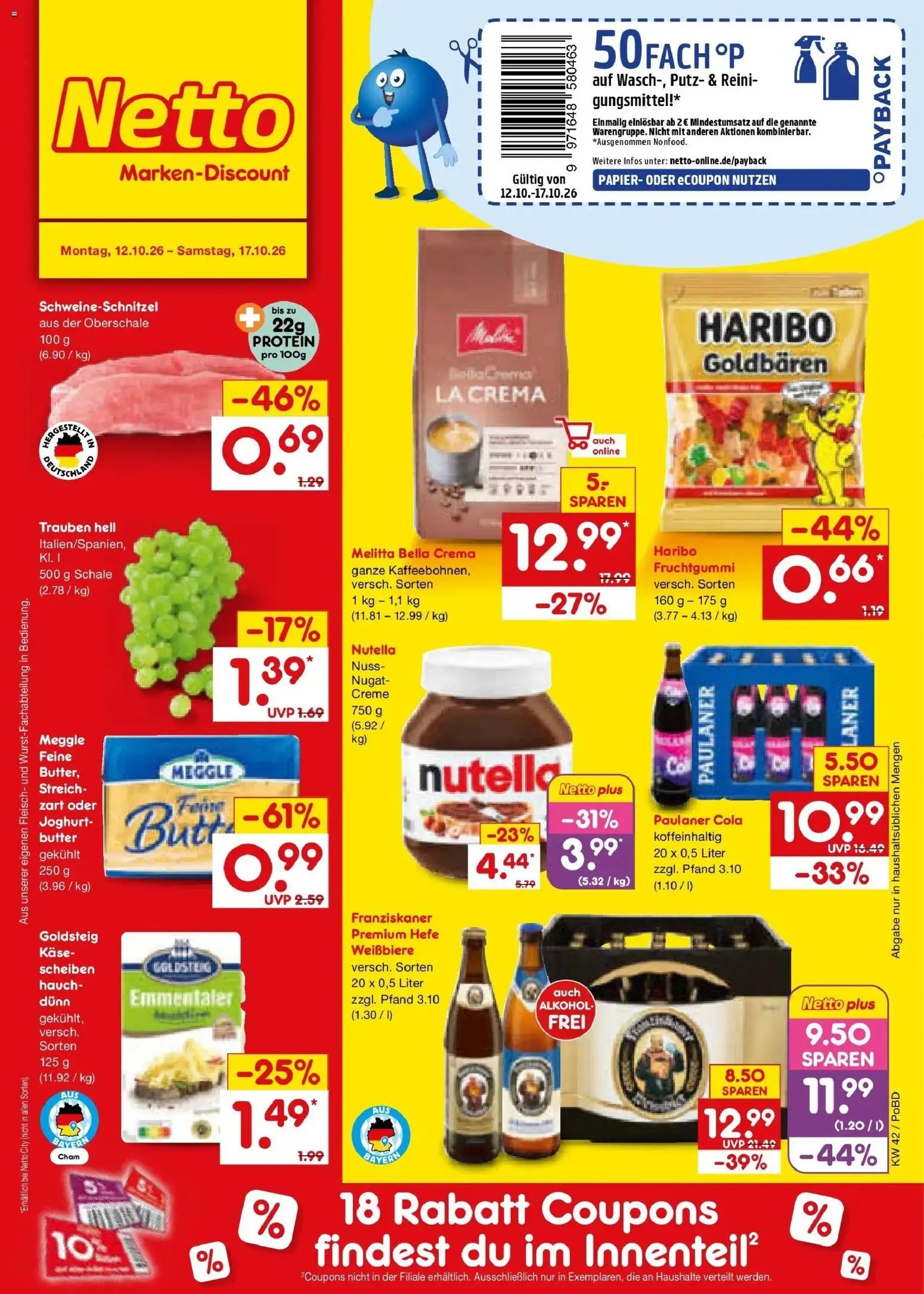Netto Marken-Discount Prospekt Selb (ab 12.10.2026) » Angebote | Seite: 1 | Produkte: Melitta, Butter, Alkohol, Paulaner