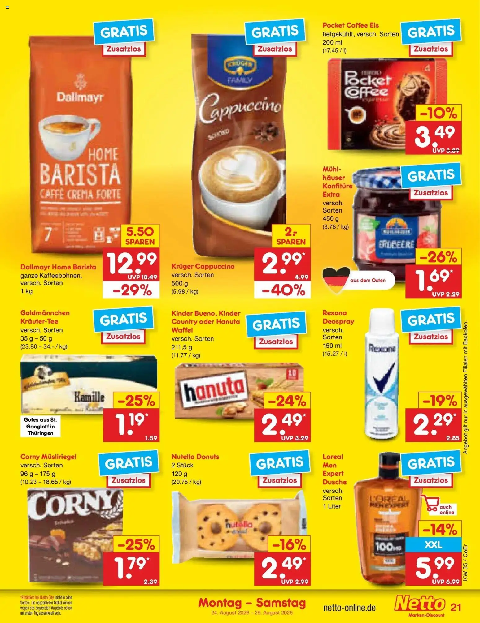 Netto Marken-Discount Prospekt Leipzig (ab 24.08.2026) » Angebote | Seite: 31 | Produkte: Kräutertee, Donuts, Dallmayr, Deospray