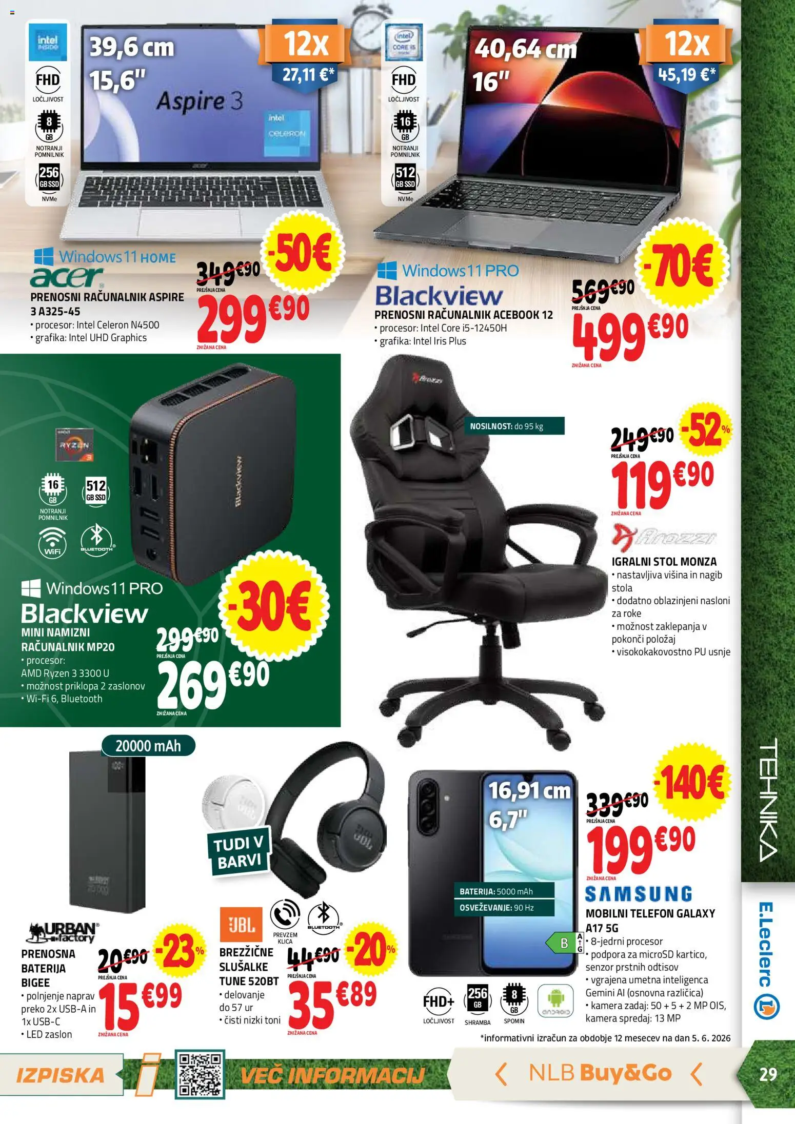 Novi E.leclerc katalog ponudbe – veljaven od 17.06.2026 | Stran: 29 | Izdelki: Telefon, Baterija, Slusalke, Stol