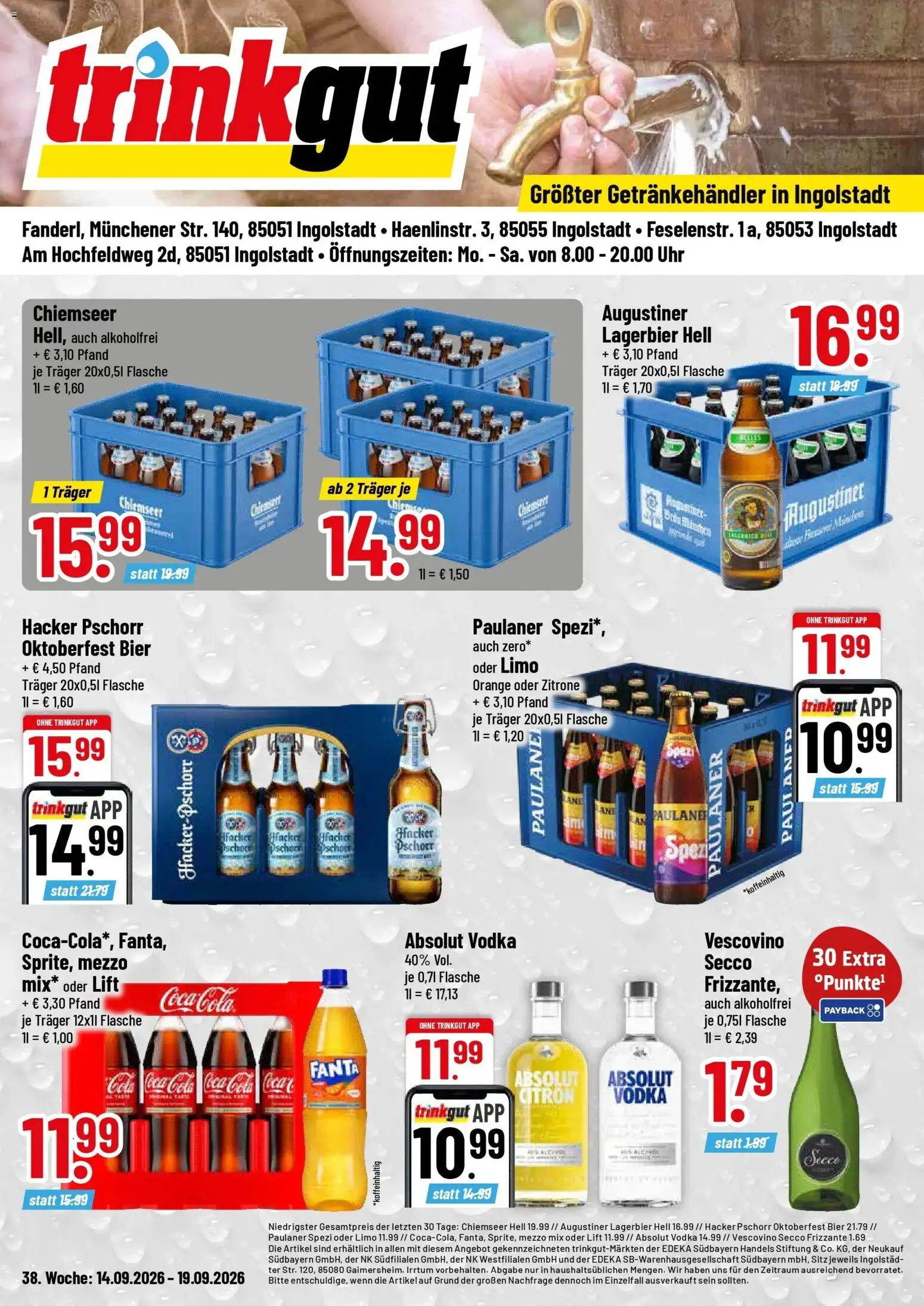 Trinkgut Prospekt Ingolstadt (ab 14.09.2026) » Angebote online | Seite: 1 | Produkte: Fanta, Bier, Paulaner spezi, Zitrone
