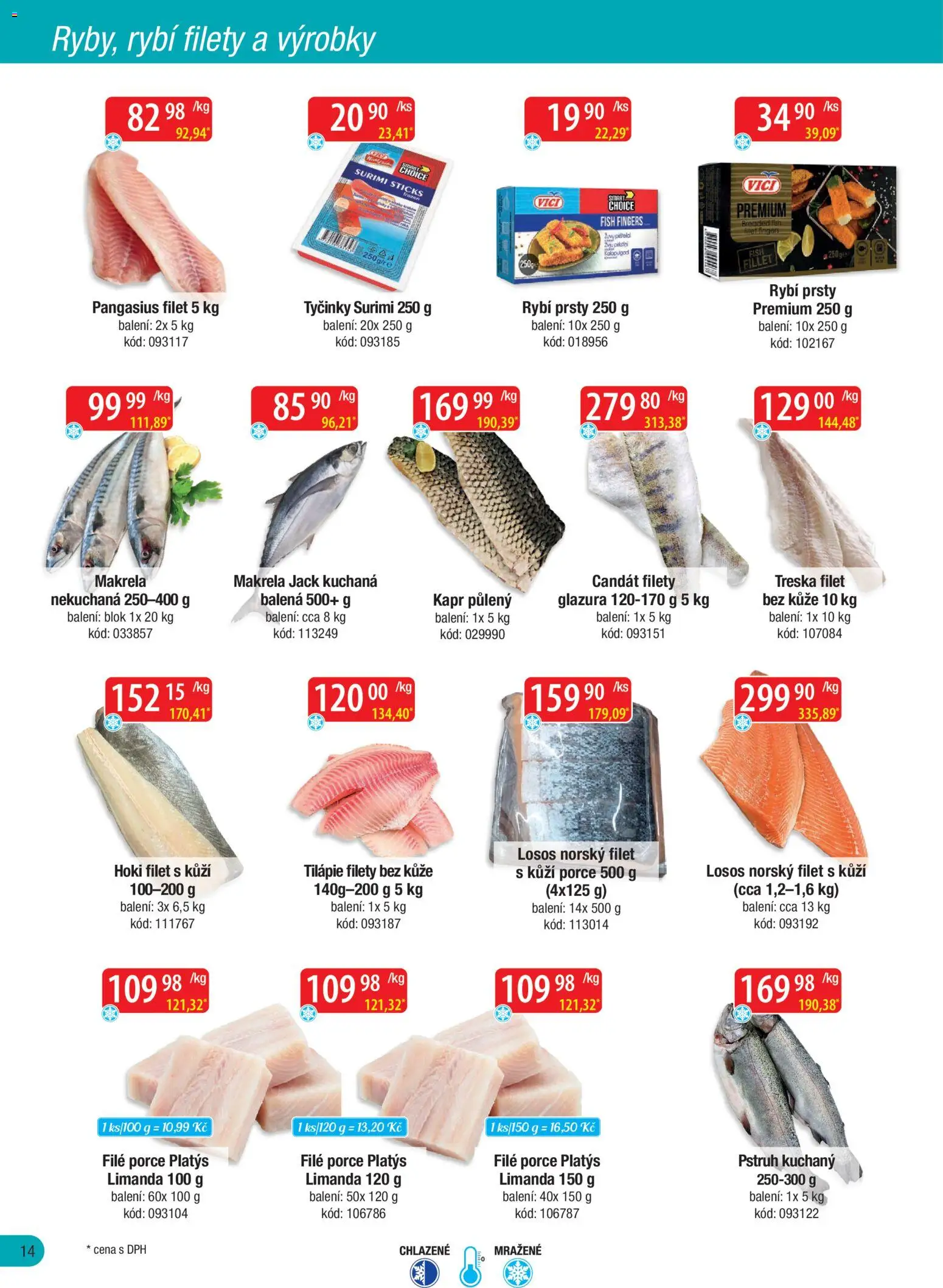 Astur & Qanto leták - Velkoobchod fresh 06/2026 od 01.06.2026 | Strana: 14 | Produkty: Tilapie, Rybí prsty, Surimi, File