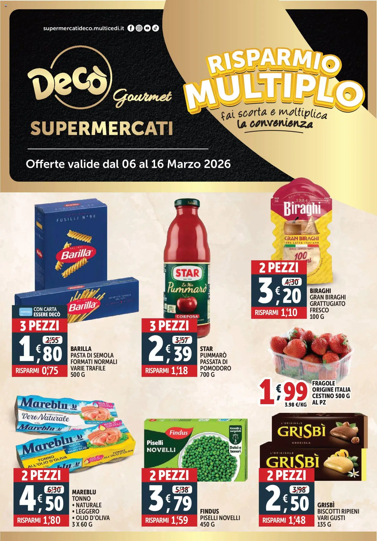 Volantino Decò del 06.03.2026 | Pagina: 1 | Prodotti: Pasta, Tonno, Fusilli, Cestino