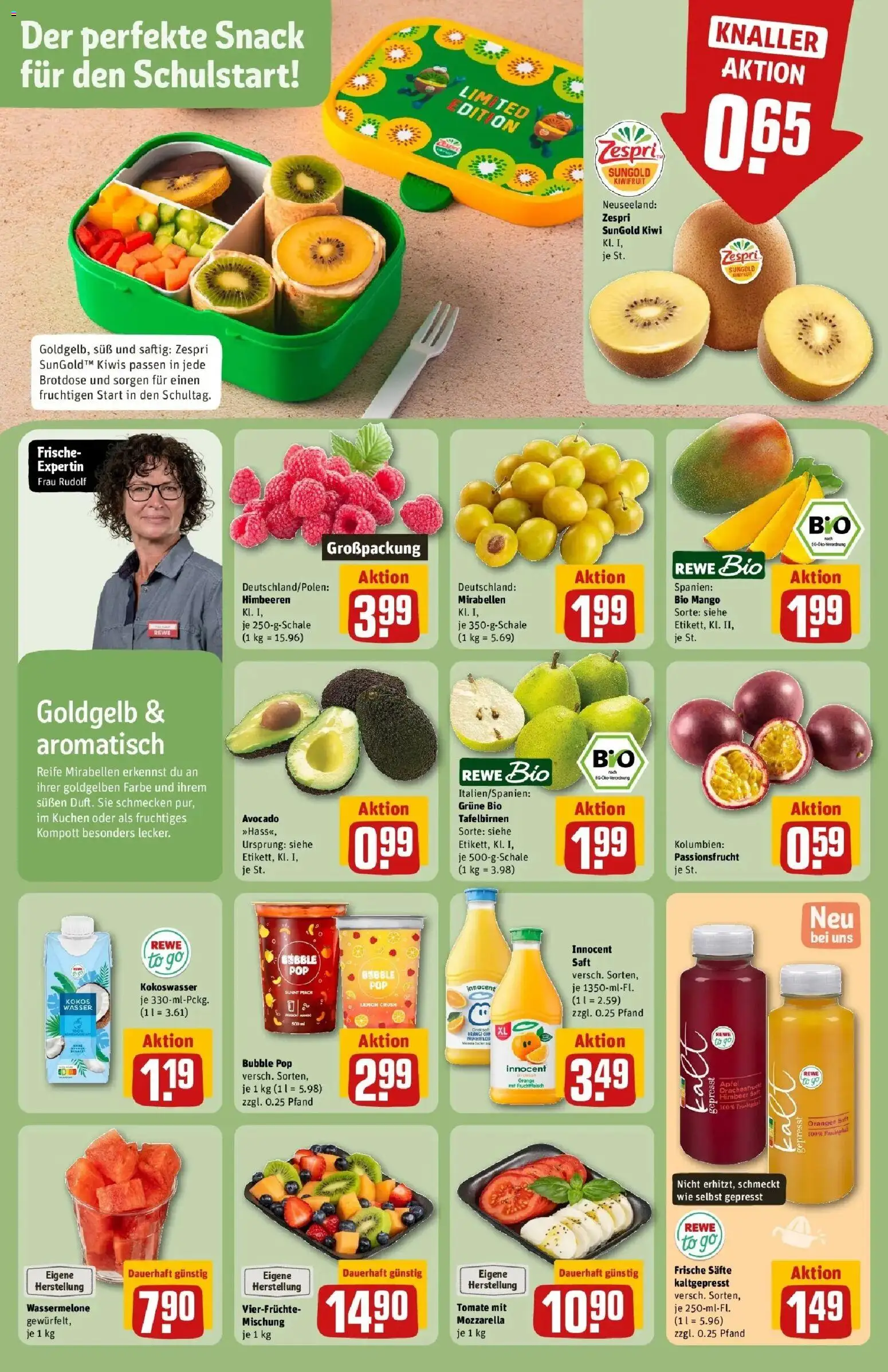 REWE Prospekt ab 24.08.2026 zum Blättern » Angebote | Seite: 6 | Produkte: Himbeeren, Mozzarella, Wassermelone, Kiwi