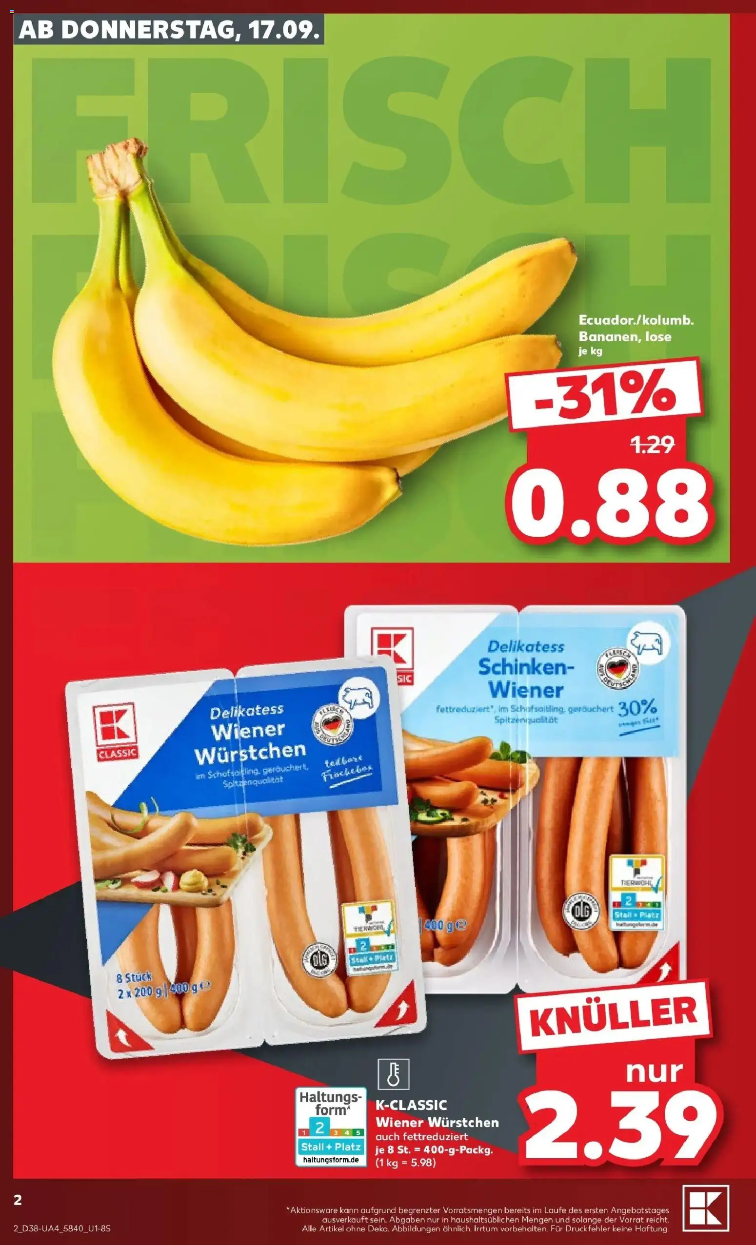 Prospekt Kaufland ab 17.09.2026 » Angebote Online zum Blättern | Seite: 2 | Produkte: Wiener wurstchen, Schinken