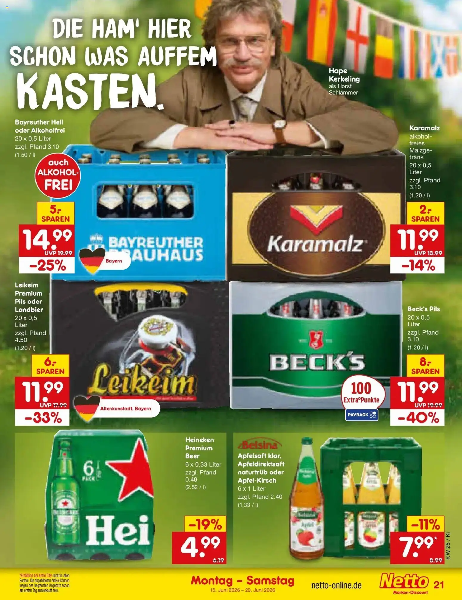 Netto Marken-Discount Prospekt Mistelbach – gültig ab 15.06.2026 | Seite: 27 | Produkte: Bayreuther hell, Pils, Apfelsaft, Heineken