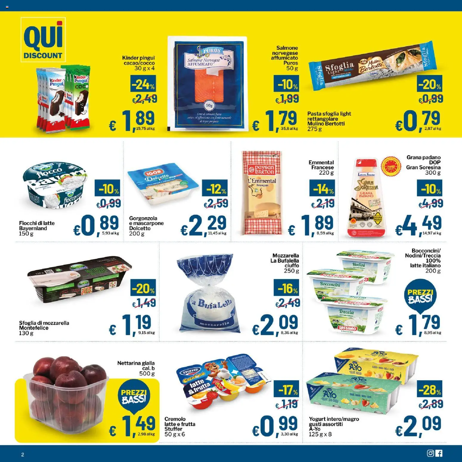 Volantino Qui Discount del 16.06.2026 | Pagina: 2 | Prodotti: Pasta sfoglia, Fiocchi di latte, Mozzarella, Mascarpone