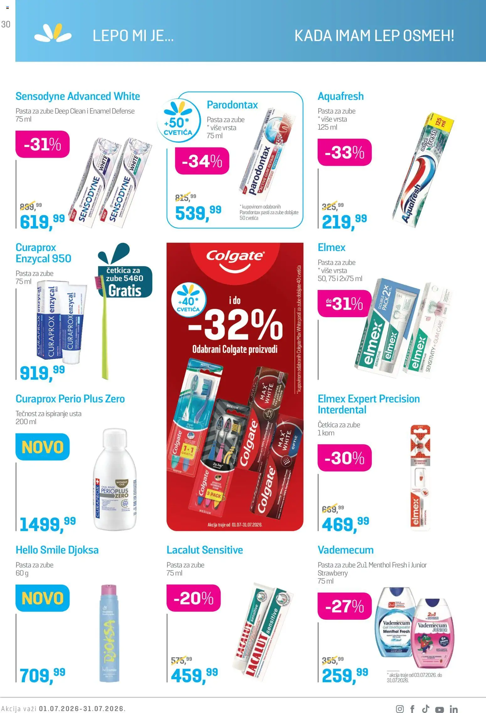 Lilly drogerie katalog - važi od 01.07.2026 | Strana: 30 | Proizvode: Colgate, Parodontax, Pasta za zube, Tečnost za ispiranje usta