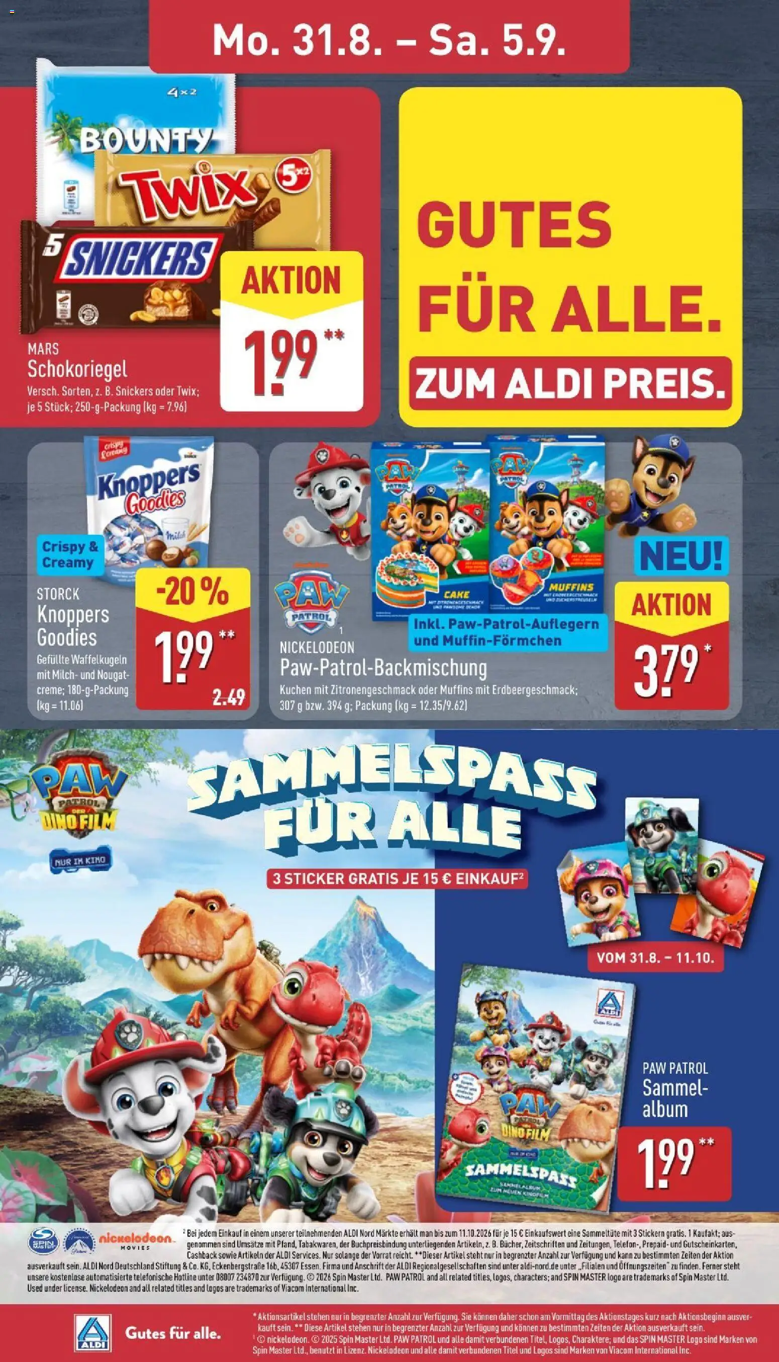 Aldi Prospekt – gültig ab 31.08.2026 | Seite: 8 | Produkte: Snickers, Mars, Knoppers, Kuchen