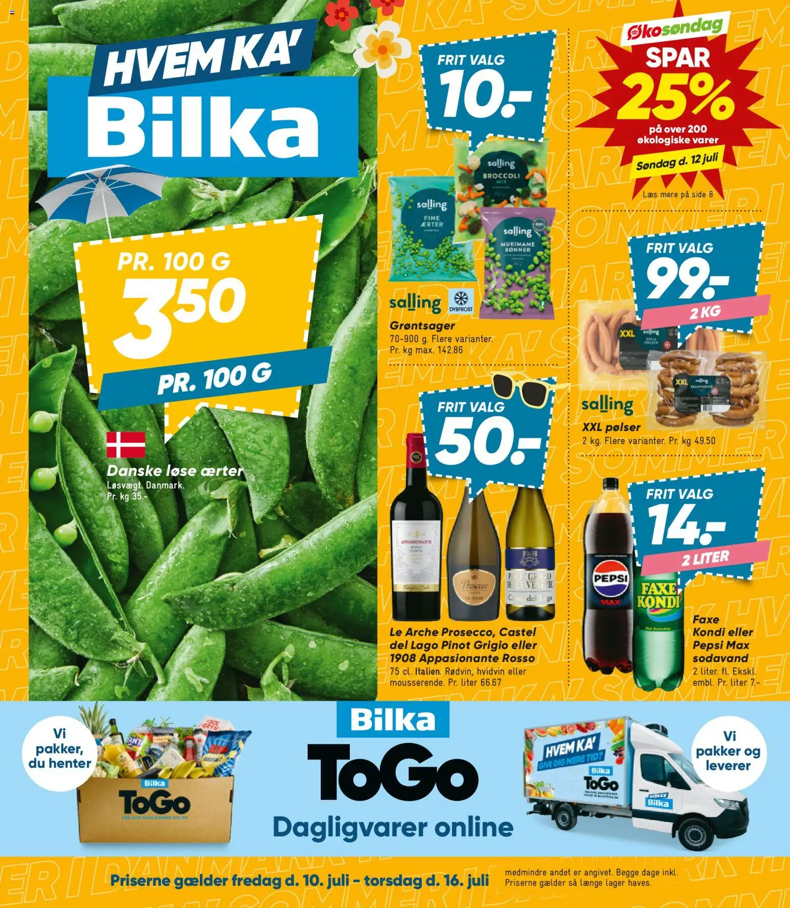 Bilka tilbudsavis – gyldig fra 10/07/2026 | Side: 1 | Produkter: Pølser, Bønner, Pepsi, Pepsi Max