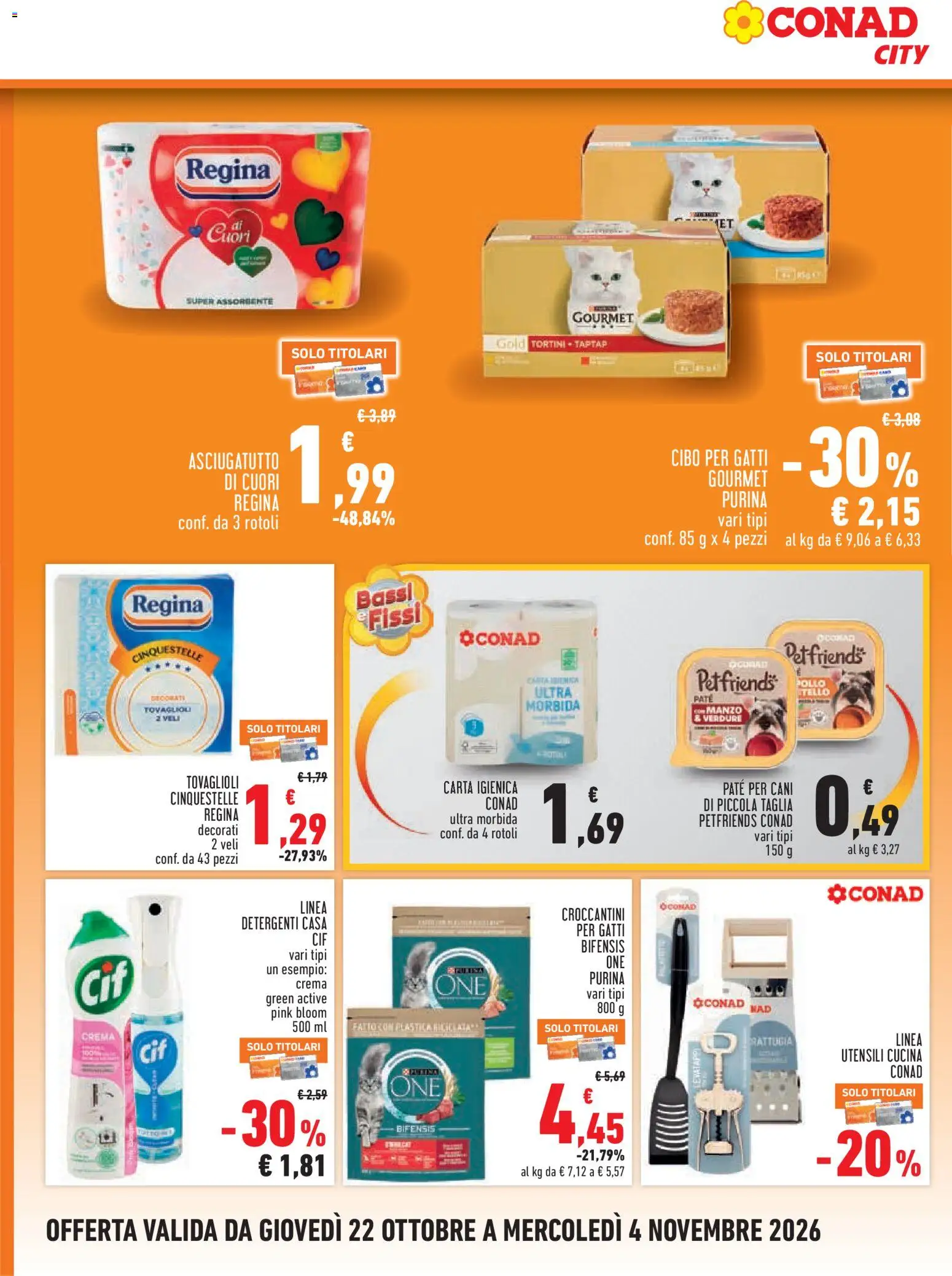 Volantino Conad del 22/10/2026 | Pagina: 18 | Prodotti: Pollo, Verdure, Asciugatutto, Paté per cani