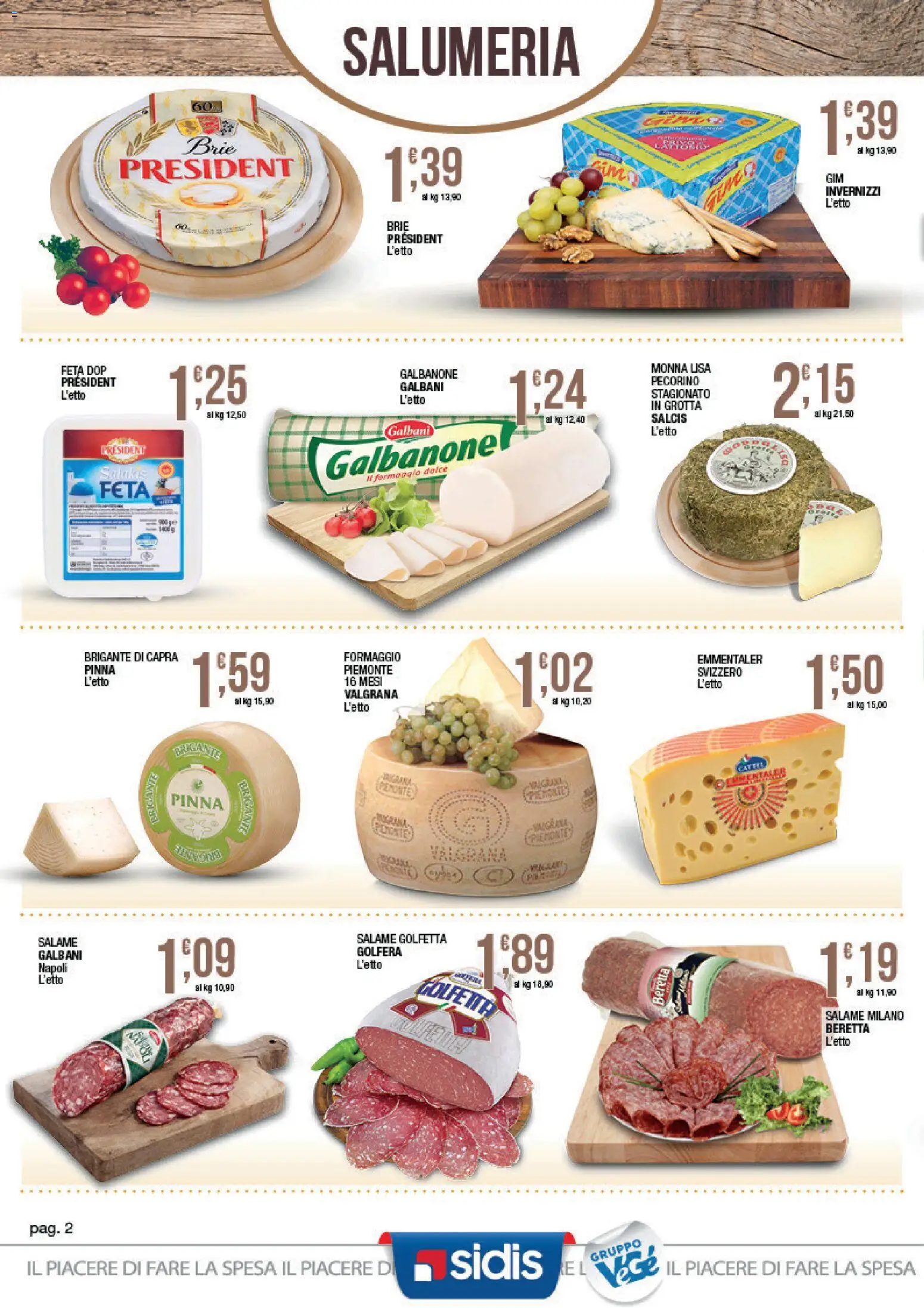 Volantino Sidis del 24/08/2026 | Pagina: 2 | Prodotti: Salame, Formaggio, Feta, Pecorino