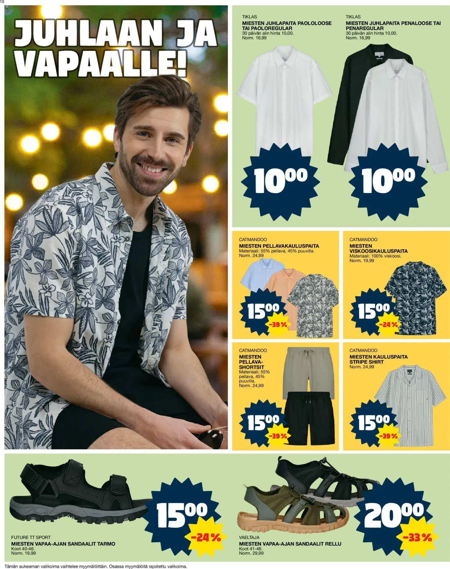 Tokmanni tarjoukset – voimassa 18.05.2026 alkaen | Sivu: 10 | Tuotteet: Kauluspaita, Shortsit, Sandaalit