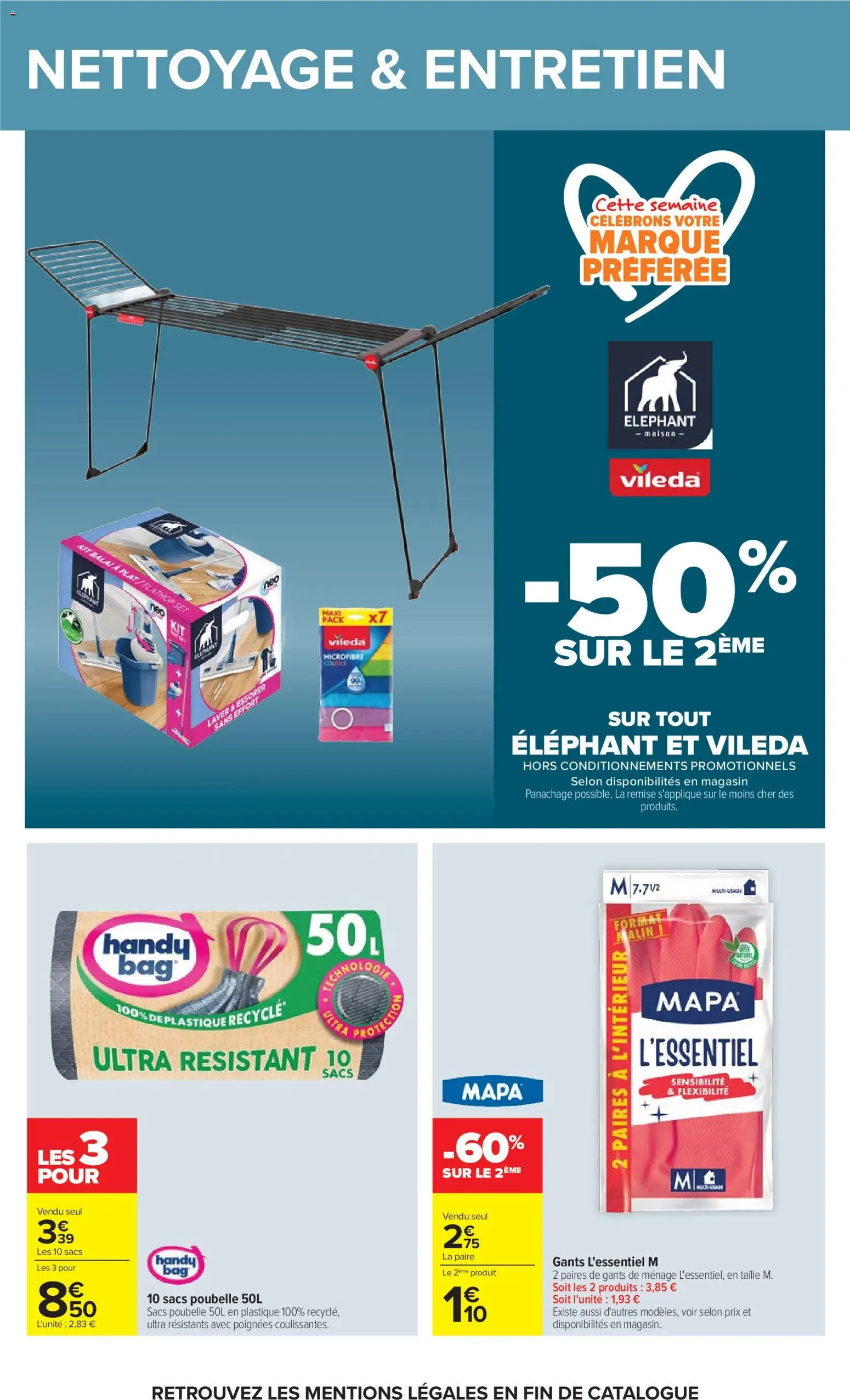 {H1} | Page: 43 | Produits: Poubelle 50l, Vileda, Sacs poubelle, Gants