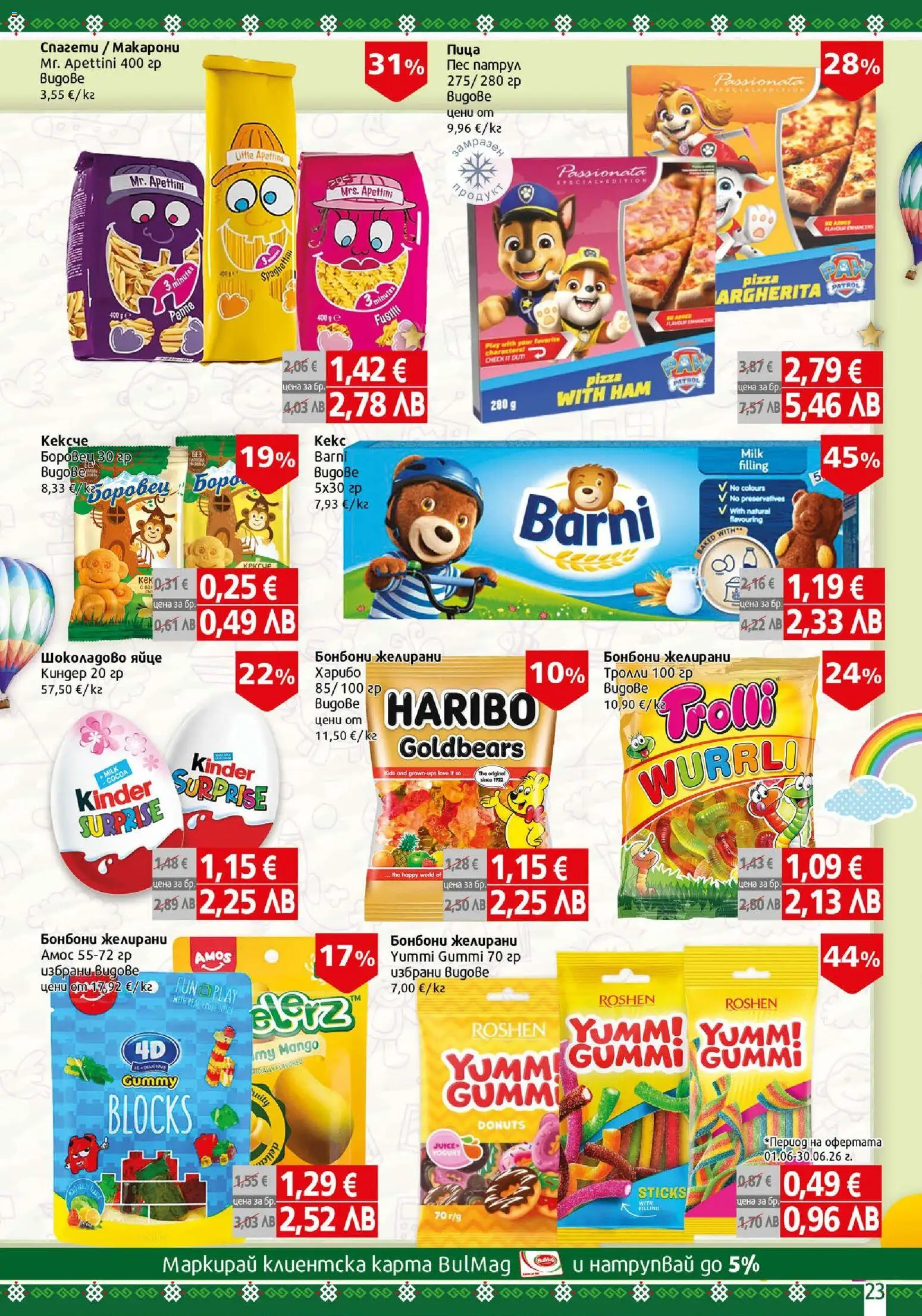 {H1} | Страница: 23 | Продукти: Пица, Бонбони, Макарони, Спагети