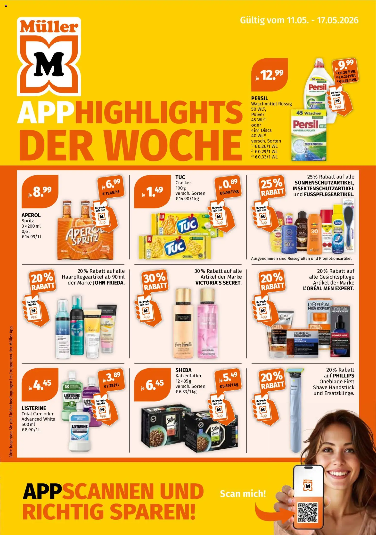 Müller Prospekt 	 – gültig ab 11.05.2026 | Seite: 1 | Produkte: Philips, Sheba, Katzenfutter, Listerine
