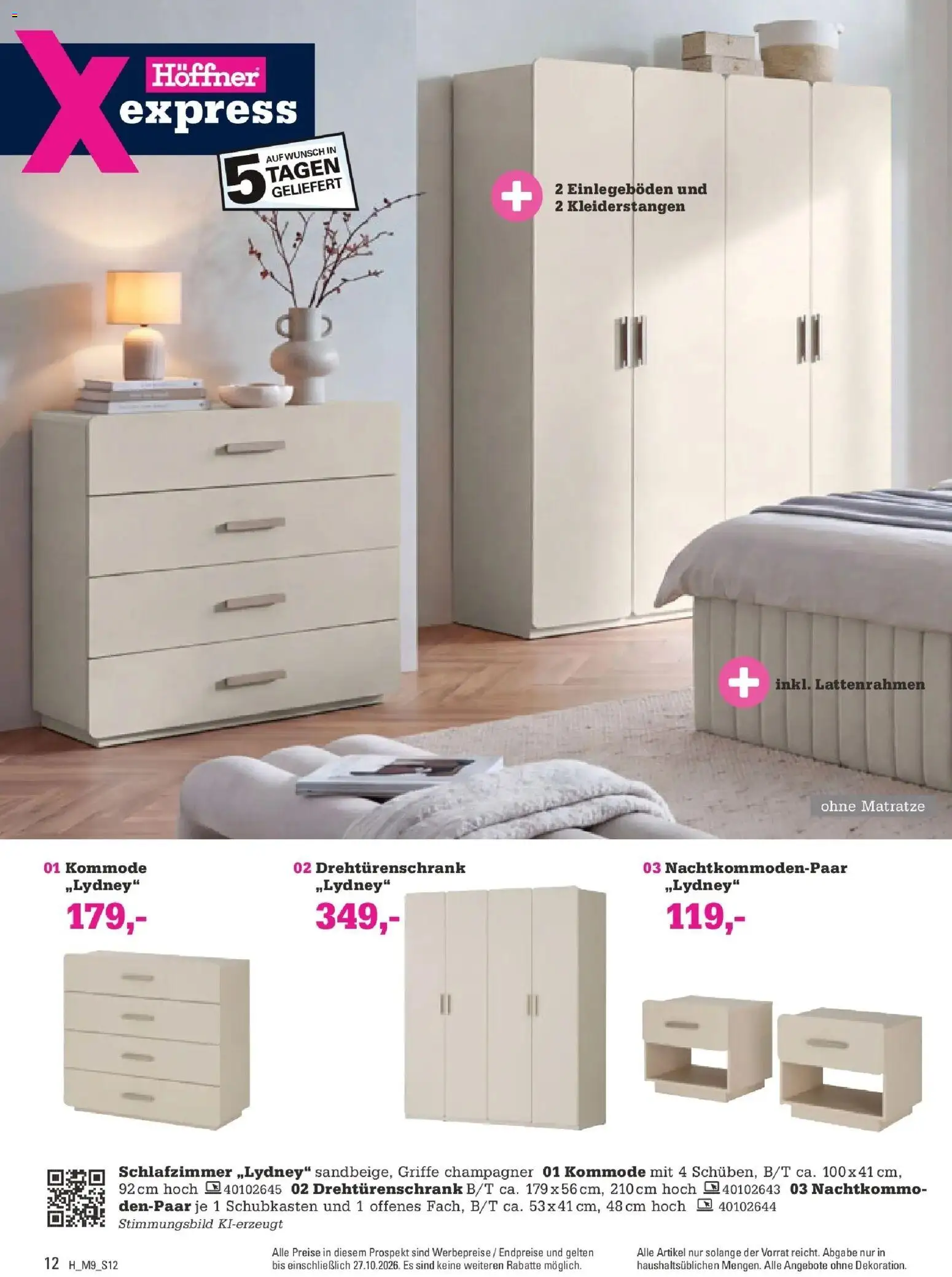 Höffner Prospekt Schwetzingen – gültig ab 14.10.2026 | Seite: 12 | Produkte: Matratze, Kommode, Drehtürenschrank