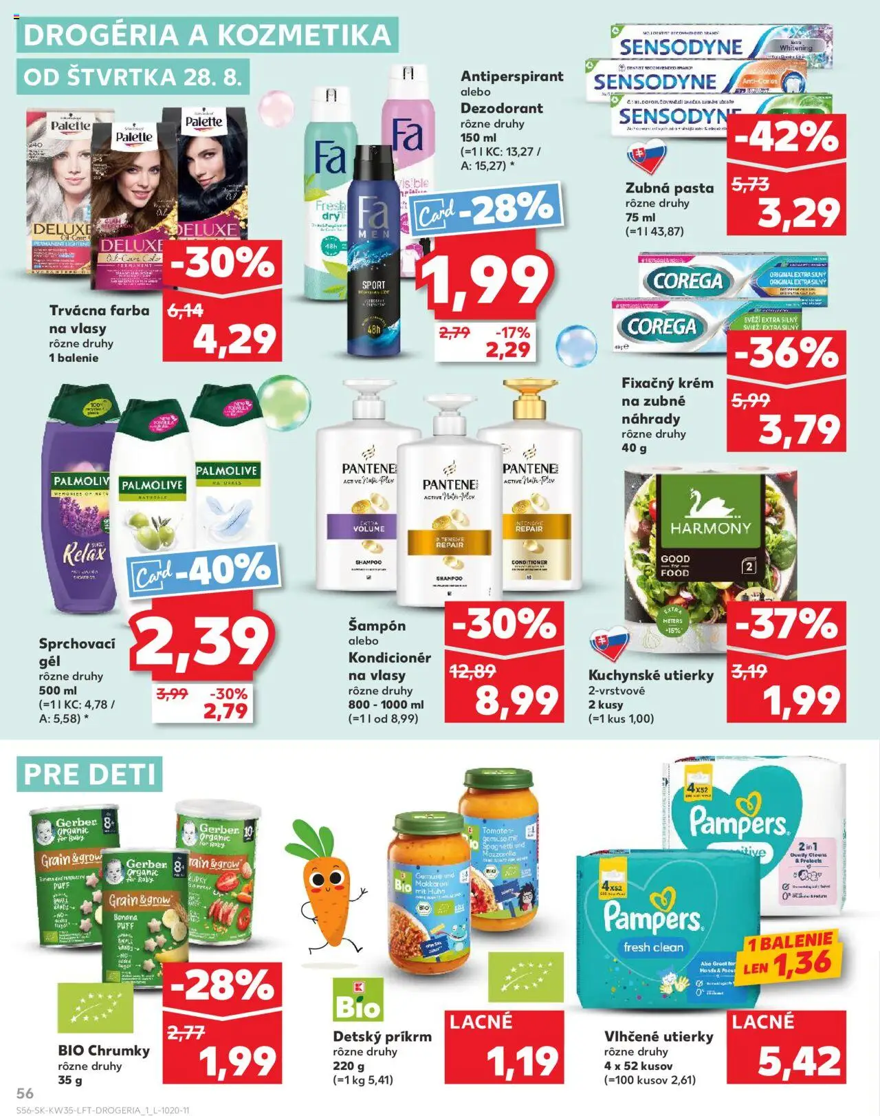 Nové Kaufland akcie – leták je platný od 28.08.2025 | Strana: 56 | Produkty: Šampón, Antiperspirant, Zubná pasta, Kuchynské utierky