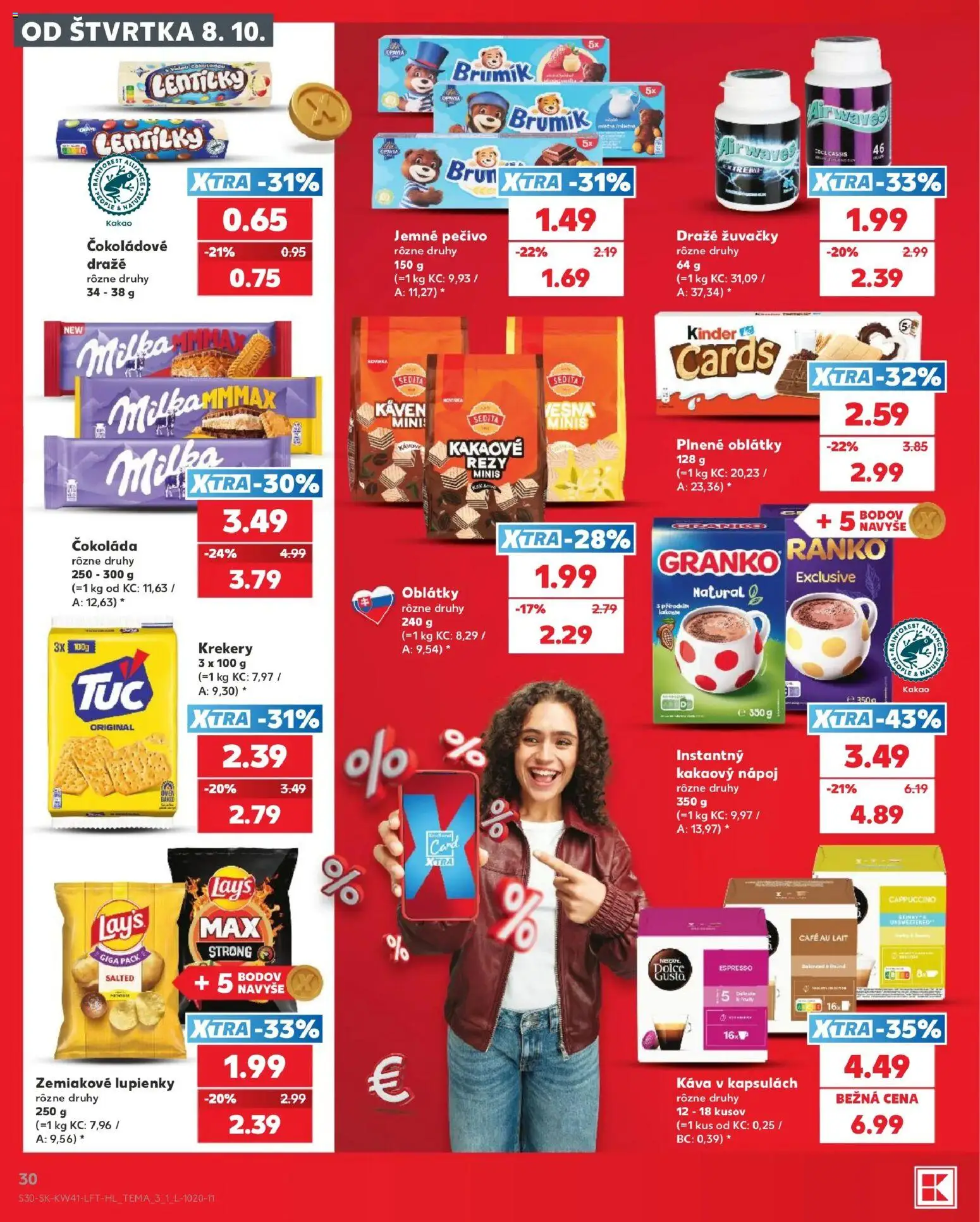 Kaufland SK akciós ujság - amely érvényes a következő dátumtól: 2026.10.08. | Oldal: 30 | Termékek: Milka, Kakaó, Granko, Kinder