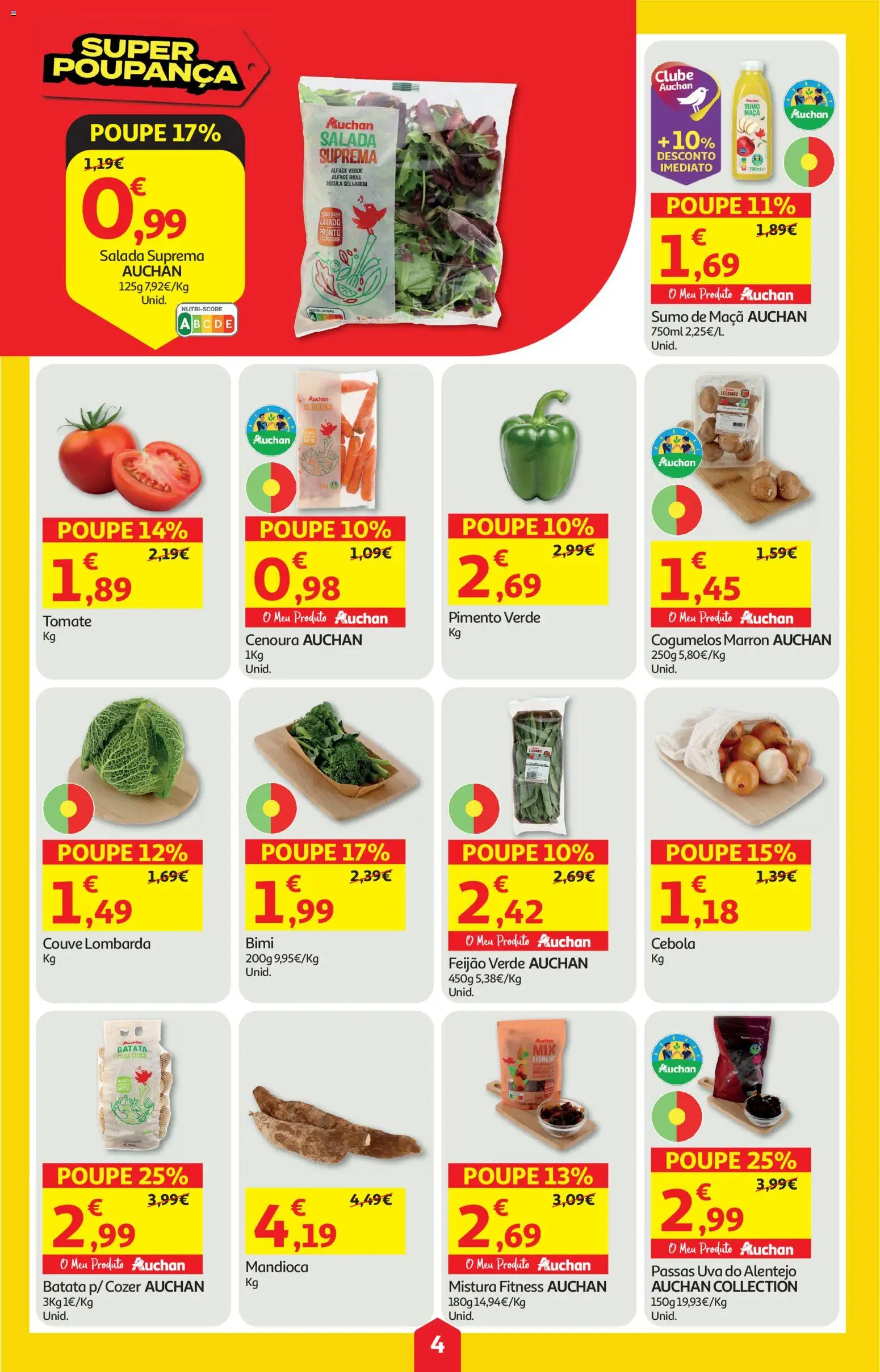 Auchan folheto │ válido de 04.06.2026 | Página: 4 | Produtos: Rúcula, Cenoura, Cogumelos, Alface