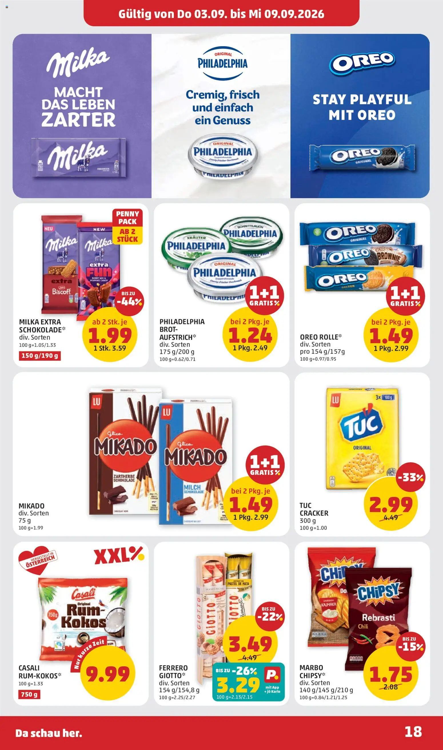 Penny Markt Flugblatt gültig ab 03.09.2026 | Seite: 18 | Produkte: Milch, Brot, Schokolade, Cracker